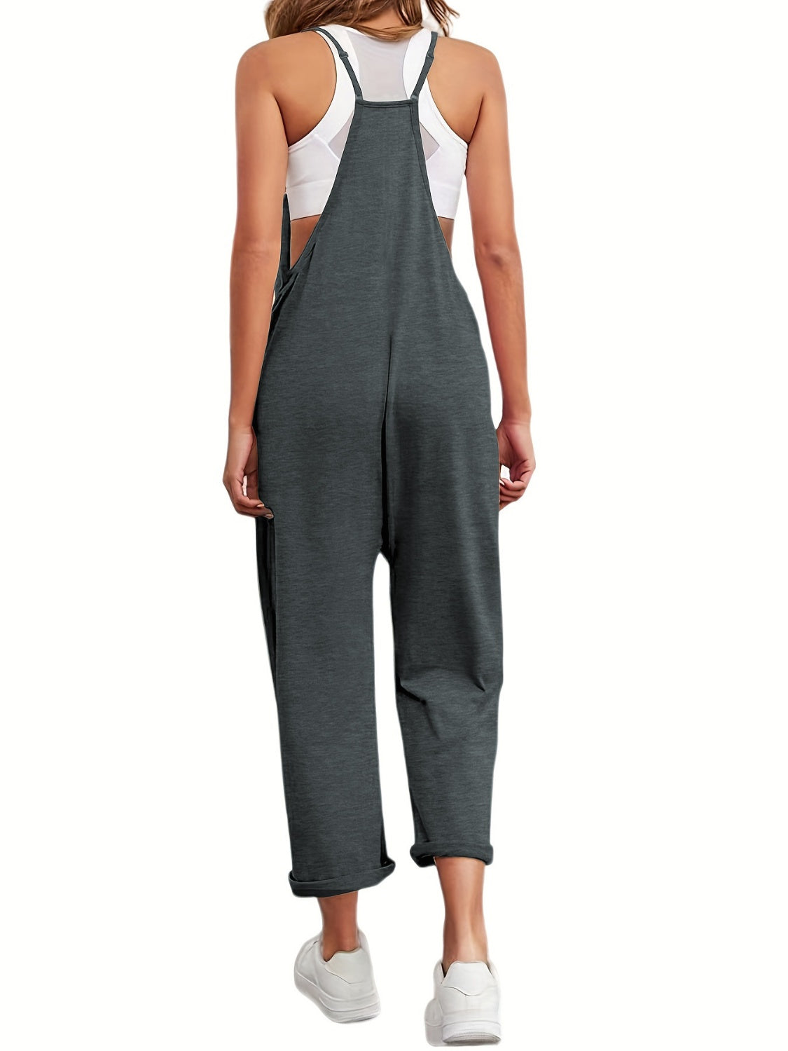 Full Size Spaghetti Strap Straight Leg Jumpsuit with Pockets-[Adult]-[Female]-2022 Online Blue Zone Planet