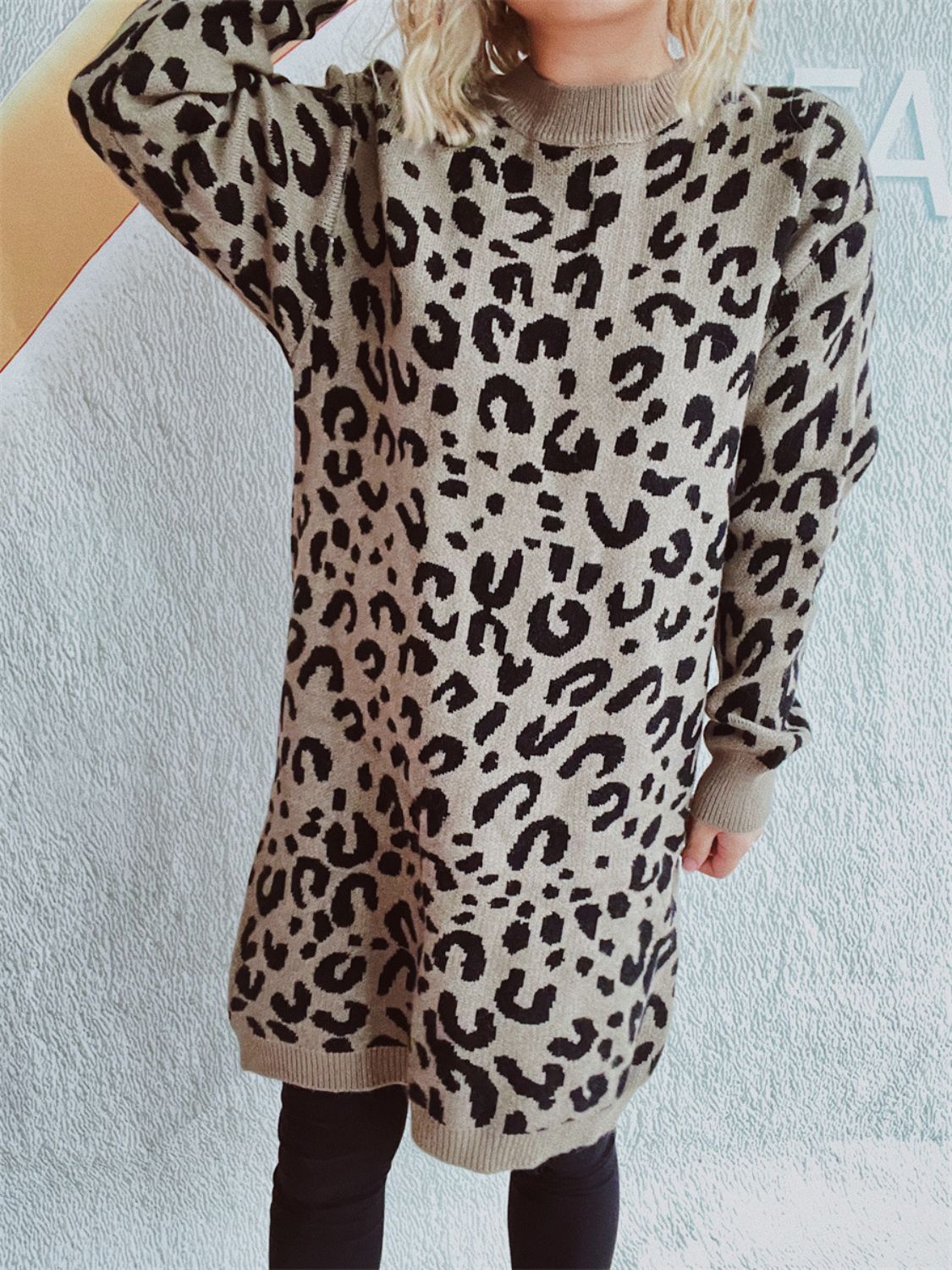 Leopard Round Neck Long Sleeve Sweater-TOPS / DRESSES-[Adult]-[Female]-2022 Online Blue Zone Planet