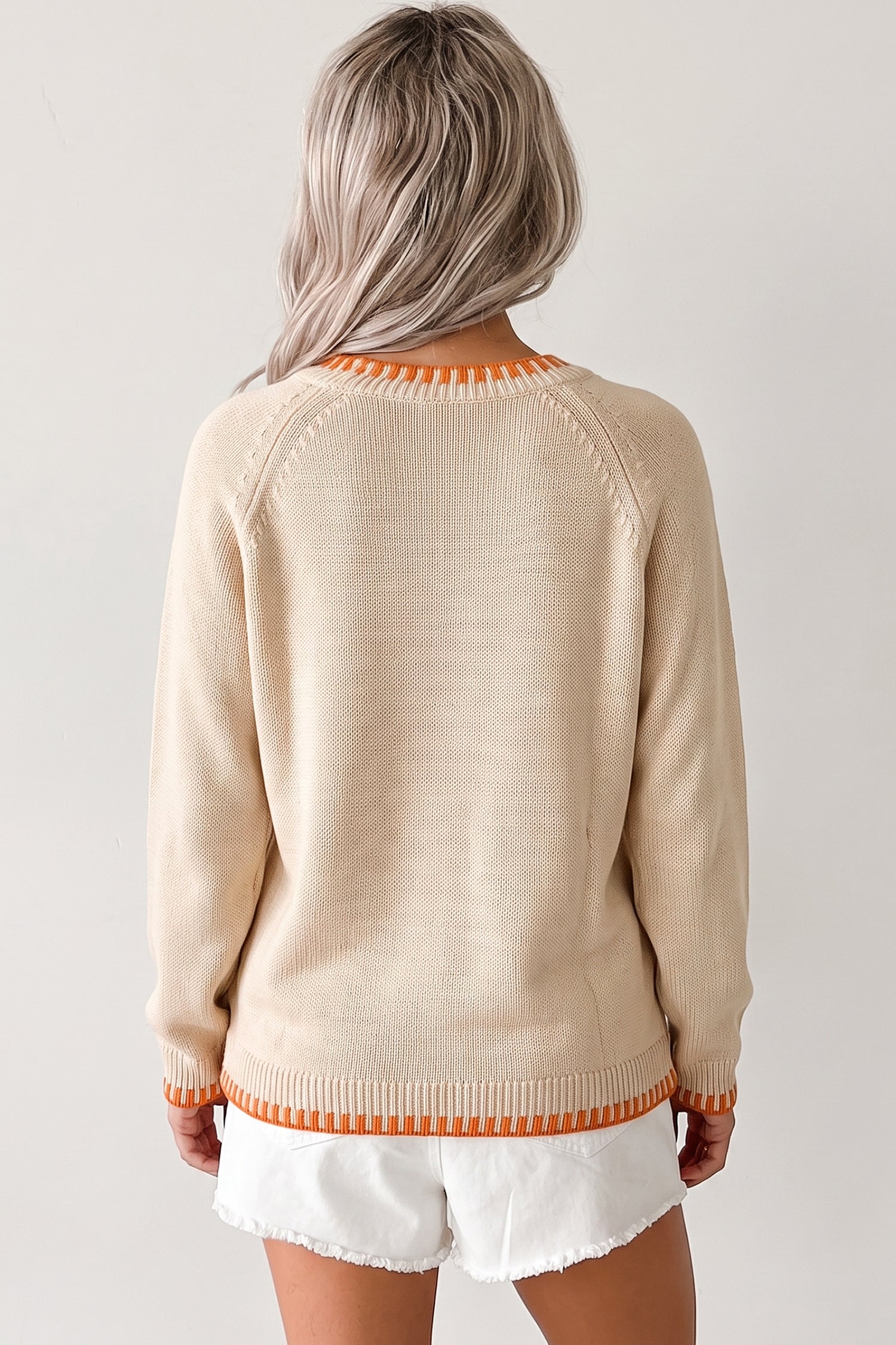 Parchment Floral Embroidery Pumpkin Long Sleeve Round Neck Sweater-Sweaters & Cardigans/Sweaters-[Adult]-[Female]-2022 Online Blue Zone Planet