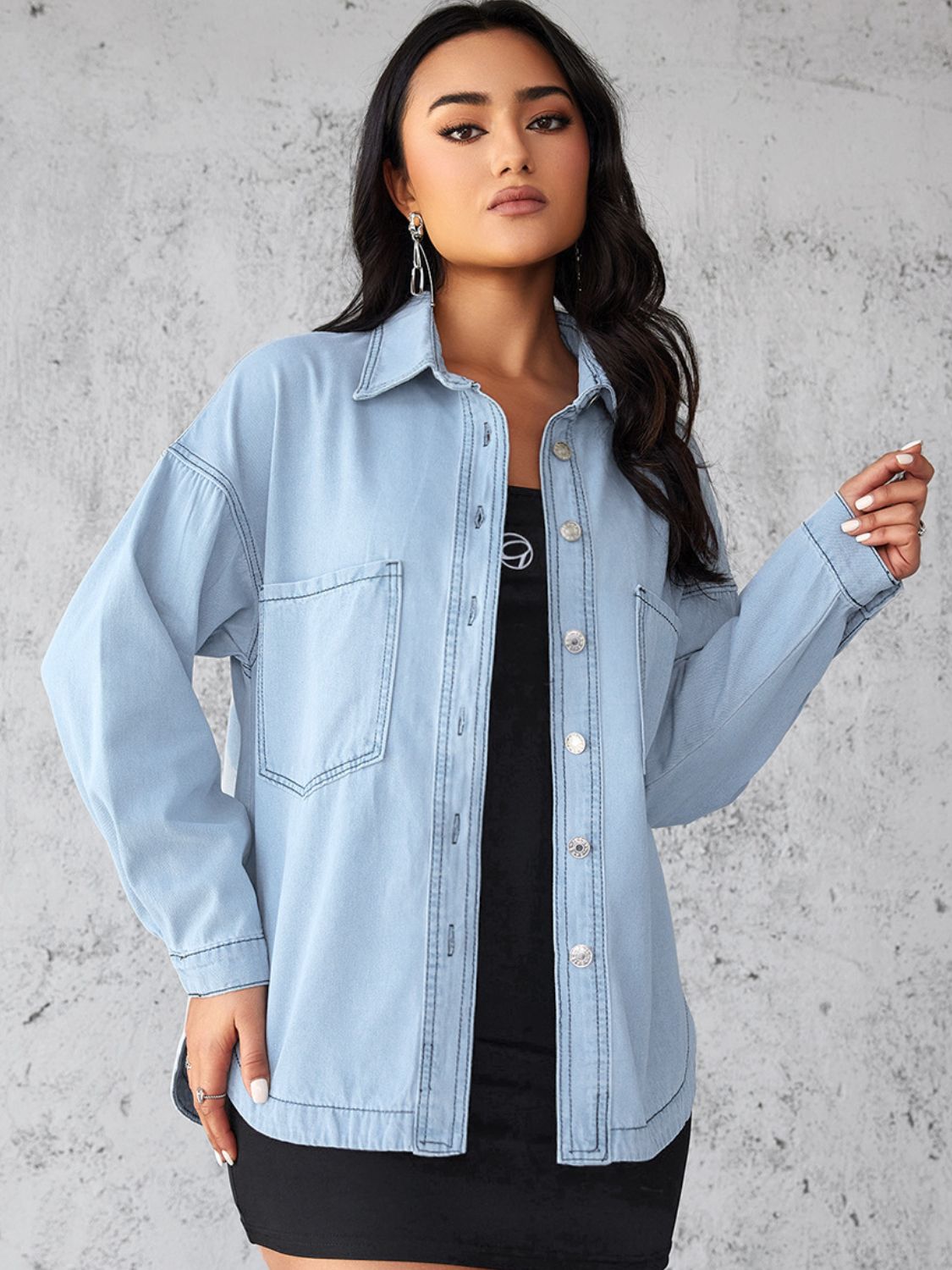 Collared Neck Button Up Long Sleeve Denim Shirt-TOPS / DRESSES-[Adult]-[Female]-Light-S-2022 Online Blue Zone Planet