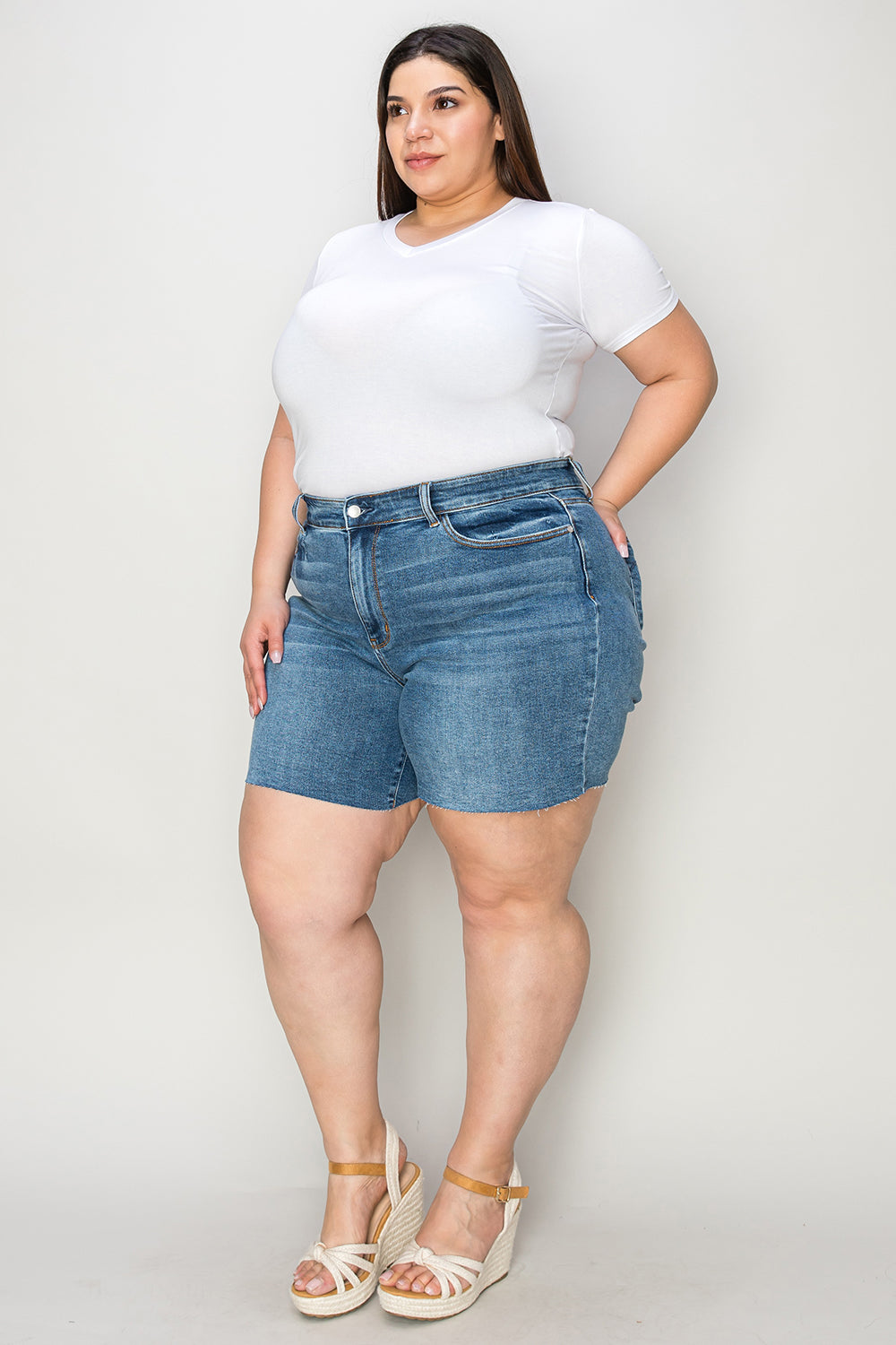 Judy Blue Full Size High Waist Slim Denim Shorts-BOTTOMS SIZES SMALL MEDIUM LARGE-[Adult]-[Female]-2022 Online Blue Zone Planet