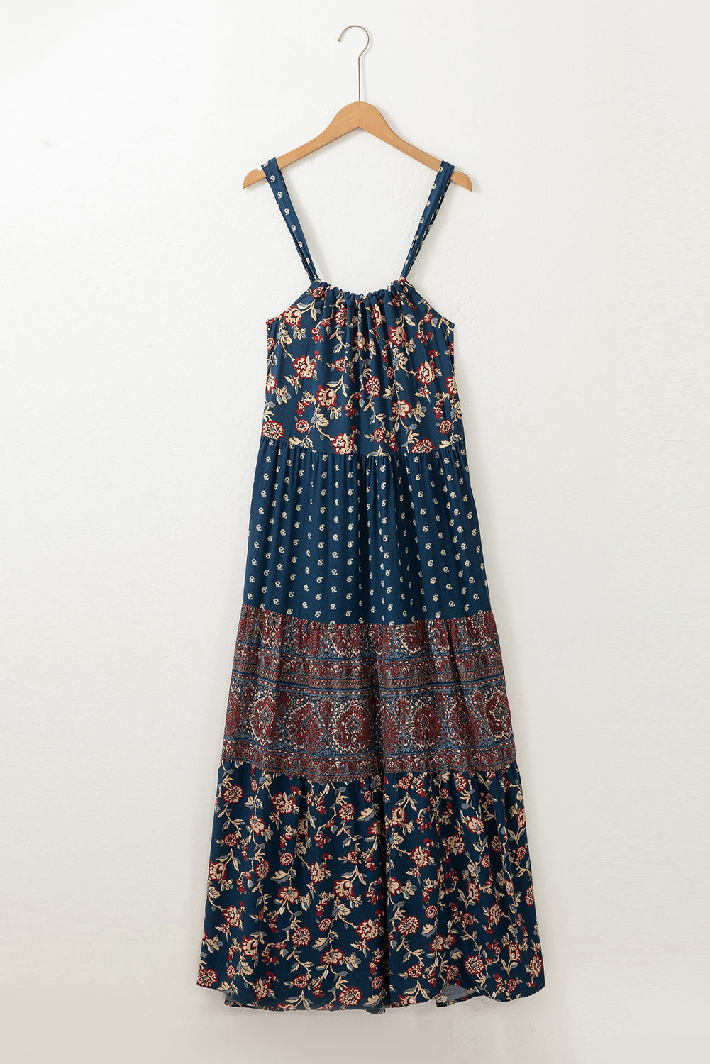 Blue Zone Planet | Blue Boho Floral Splicing Sleeveless Maxi Dress-TOPS / DRESSES-[Adult]-[Female]-2022 Online Blue Zone Planet