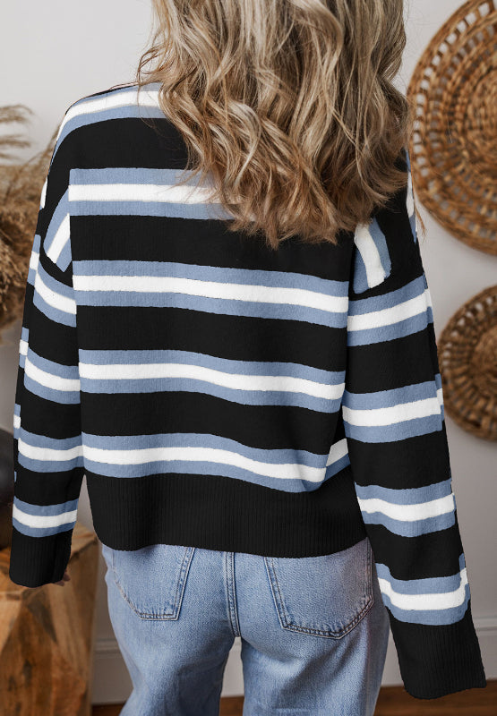 Striped Button Down Long Sleeve Cardigan-TOPS / DRESSES-[Adult]-[Female]-2022 Online Blue Zone Planet