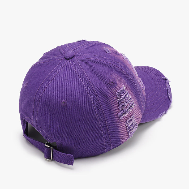 Distressed Adjustable Cotton Baseball Cap-BASEBALL HATS-[Adult]-[Female]-2022 Online Blue Zone Planet