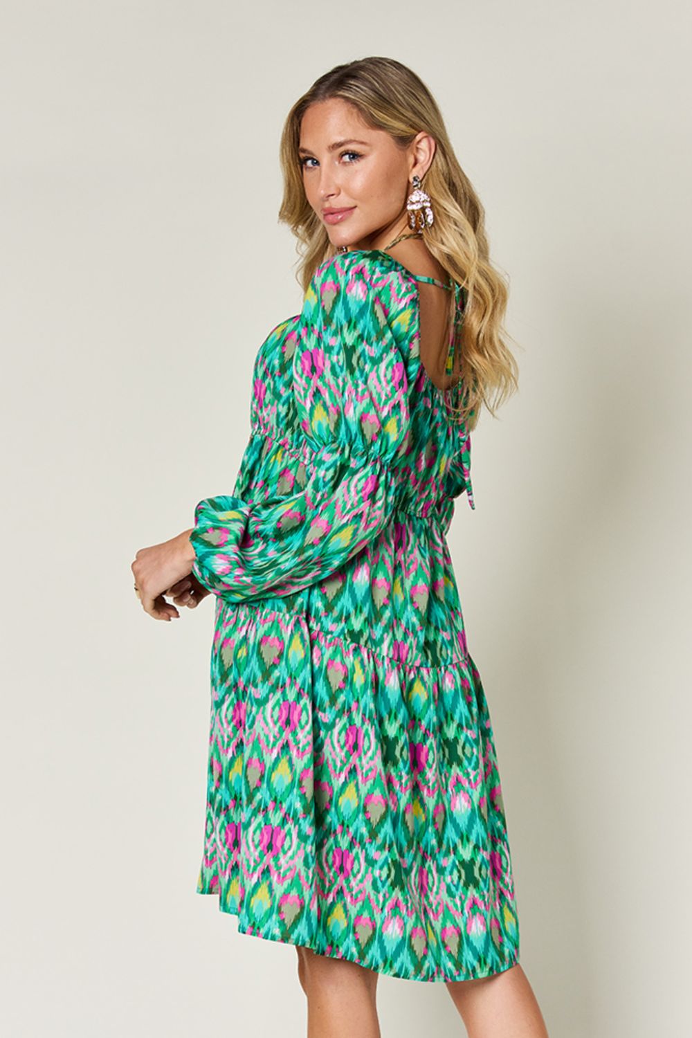 Double Take Full Size Printed Long Sleeve Dress-TOPS / DRESSES-[Adult]-[Female]-2022 Online Blue Zone Planet