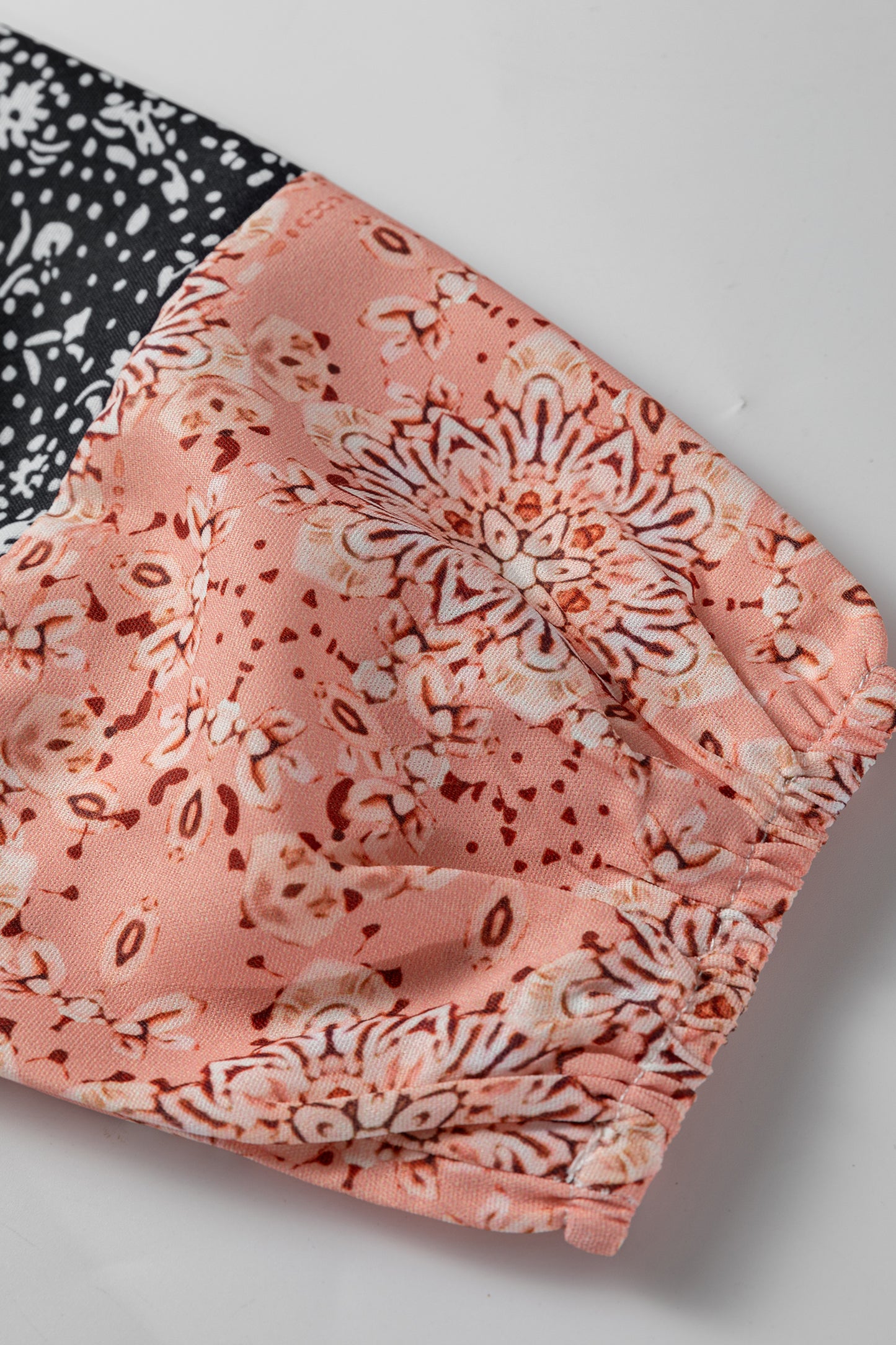 White Floral Patchwork Textured Knit Drawstring V Neck Blouse-Tops/Blouses & Shirts-[Adult]-[Female]-2022 Online Blue Zone Planet