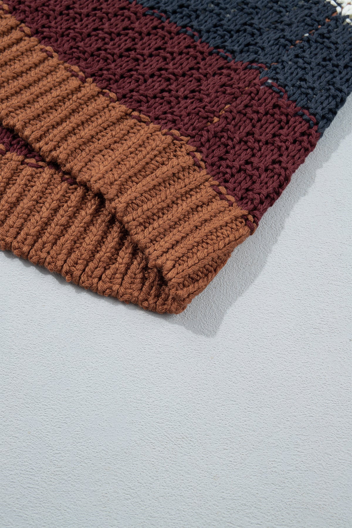 Multicolour Striped Knit Dropped Shoulder Round Neck Pullover Sweater-Sweaters & Cardigans/Sweaters-[Adult]-[Female]-2022 Online Blue Zone Planet