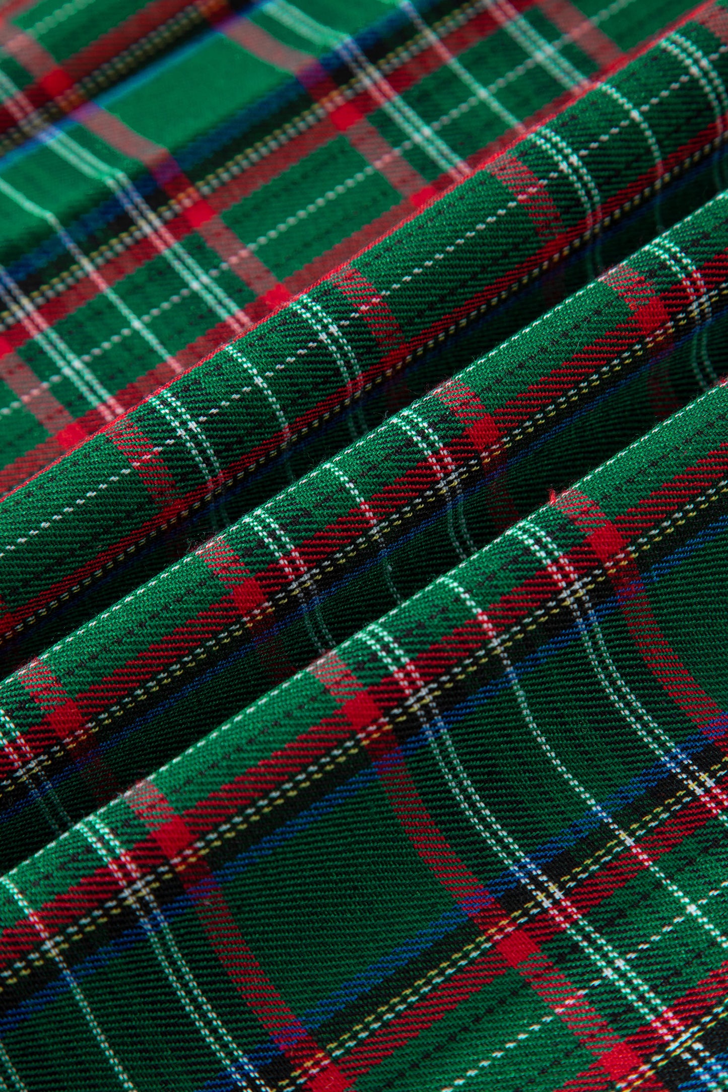 Green Tartan Plaid Square Neck Puff Sleeve Knot Waist Flared Midi Dress-TOPS / DRESSES-[Adult]-[Female]-2022 Online Blue Zone Planet