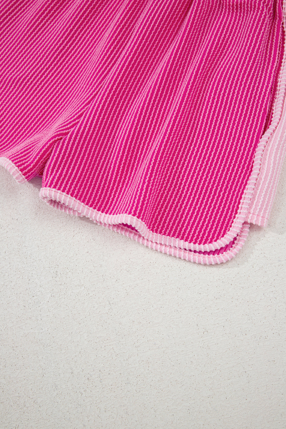 Rose Red 3D Spiral Ribbed Texture 2 Tones Patchwork Short Set-Two Piece Sets/Short Sets-[Adult]-[Female]-2022 Online Blue Zone Planet