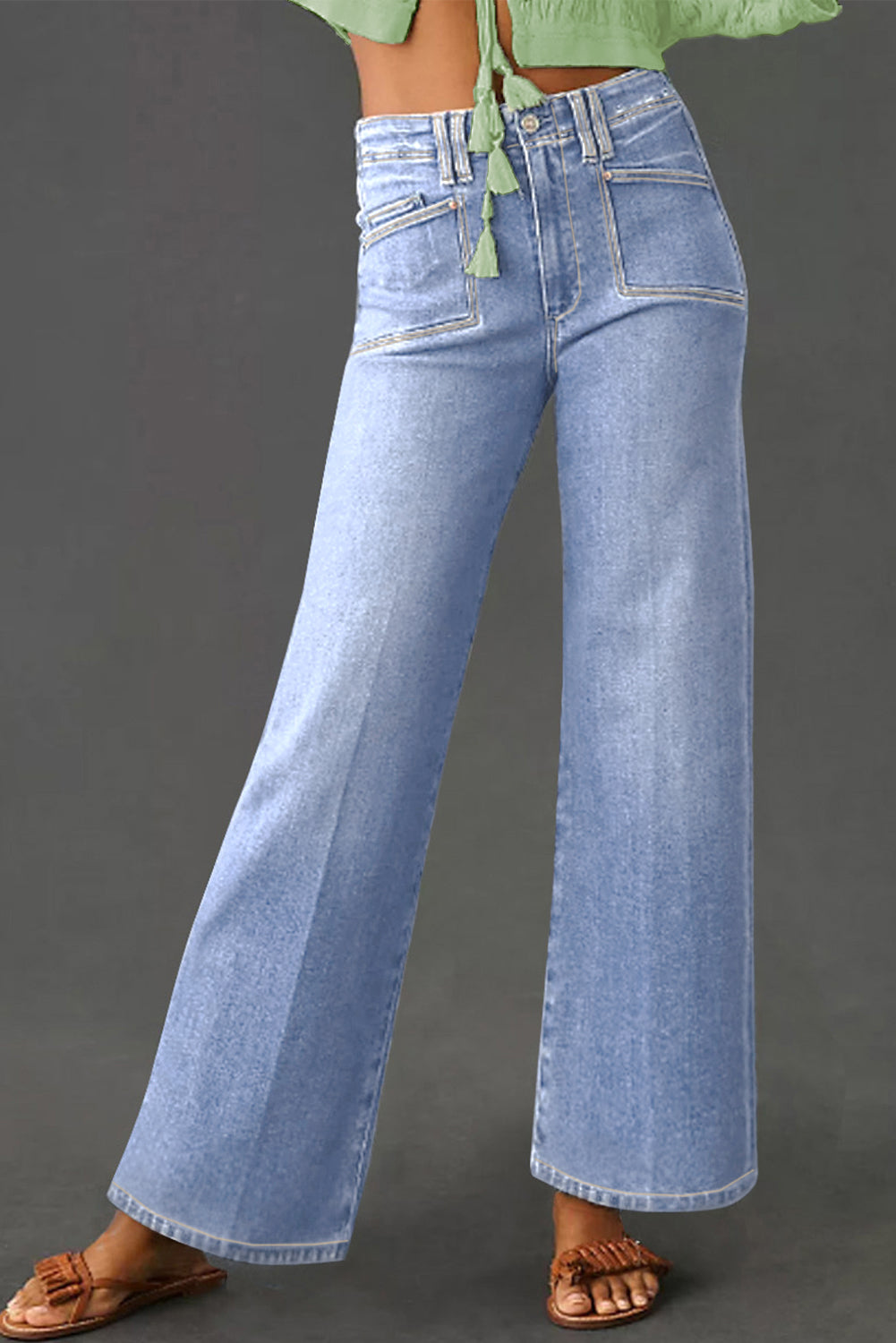 Beau Blue Loose Straight Leg Cropped High Waist Jeans-Bottoms/Jeans-[Adult]-[Female]-2022 Online Blue Zone Planet