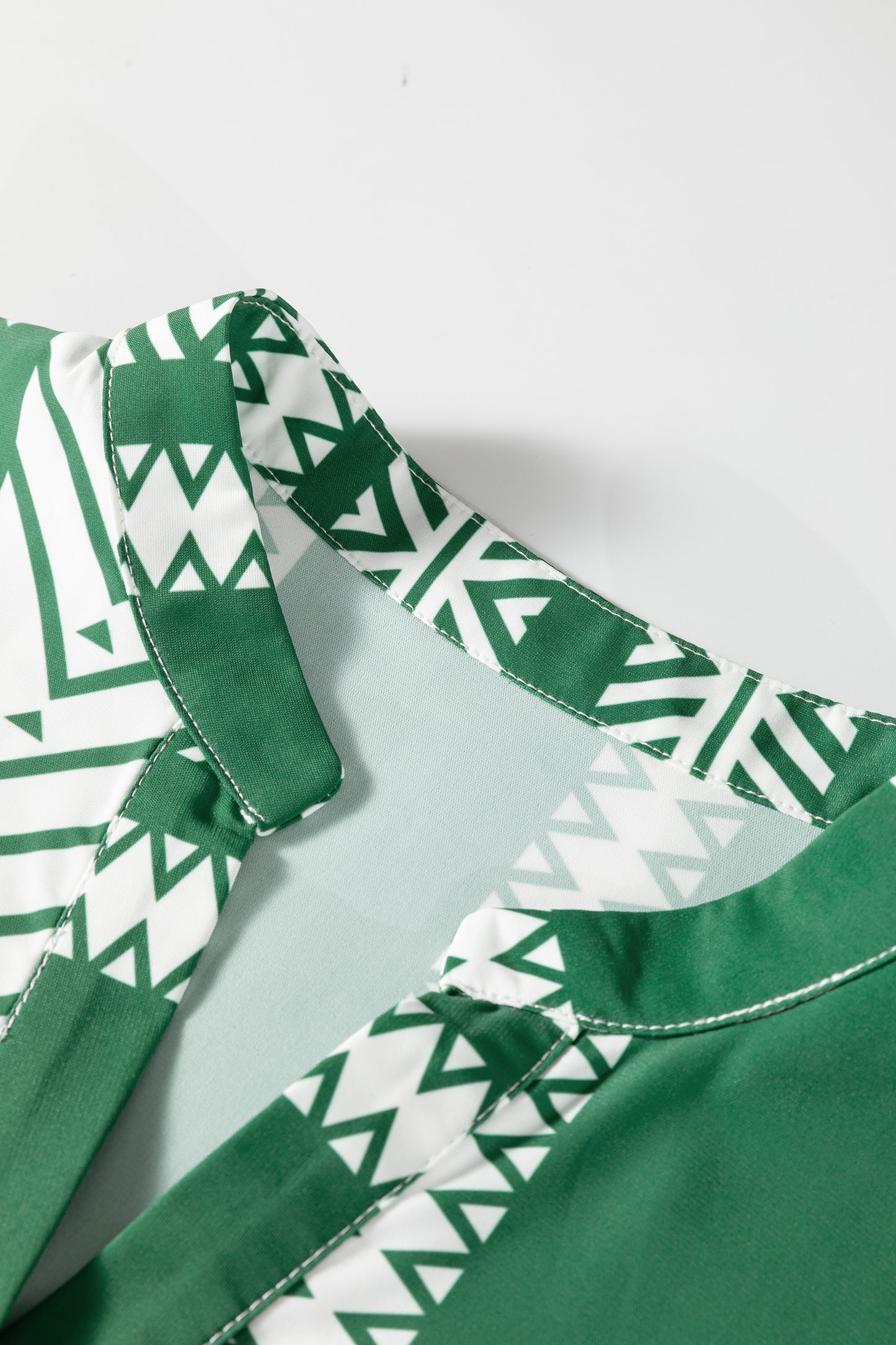 Green Boho Ethnic Print Half Button 3/4 Sleeve Casual Dress-TOPS / DRESSES-[Adult]-[Female]-2022 Online Blue Zone Planet