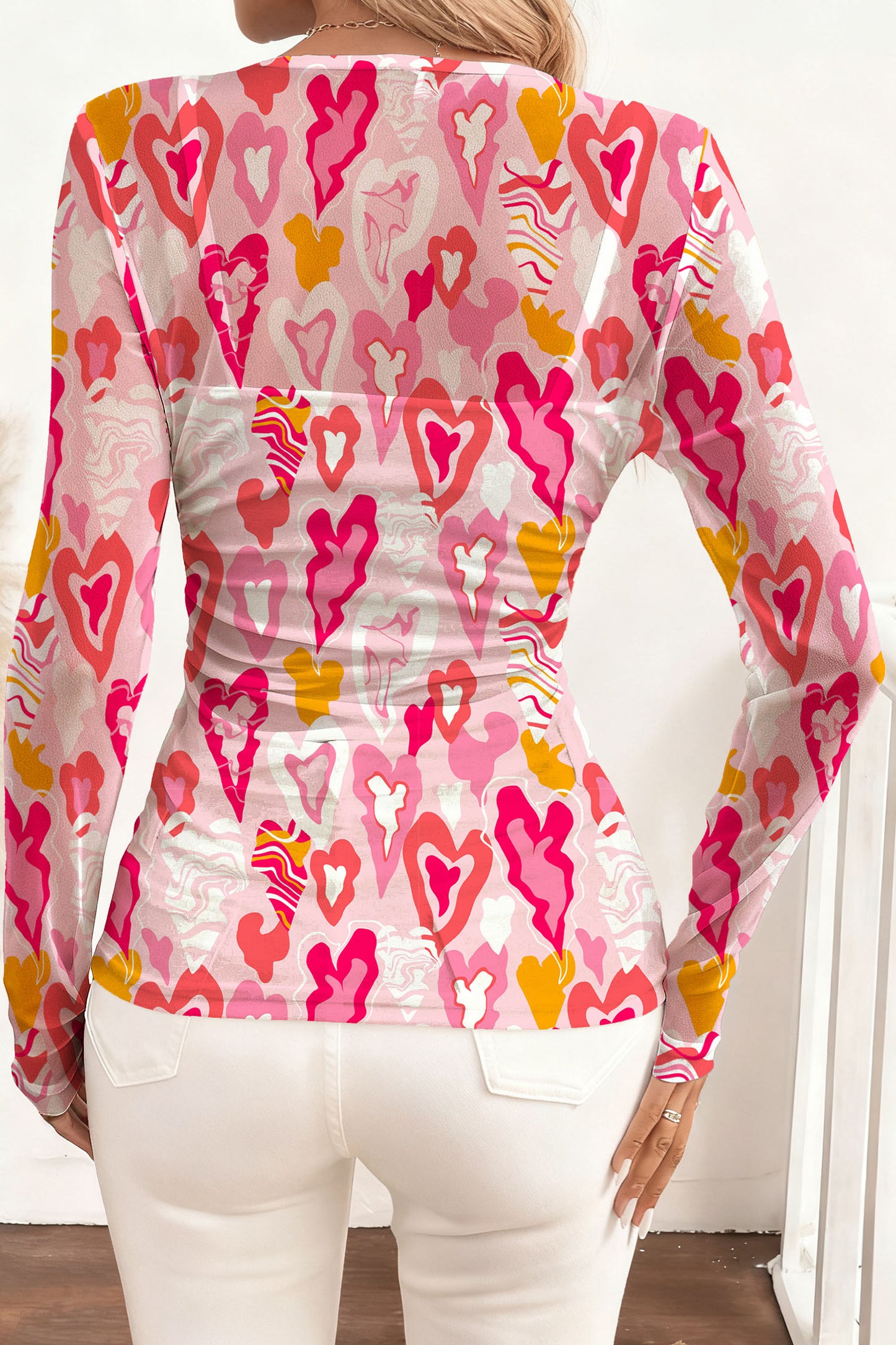 Rose Valentine Heart Mesh Long Sleeve Top