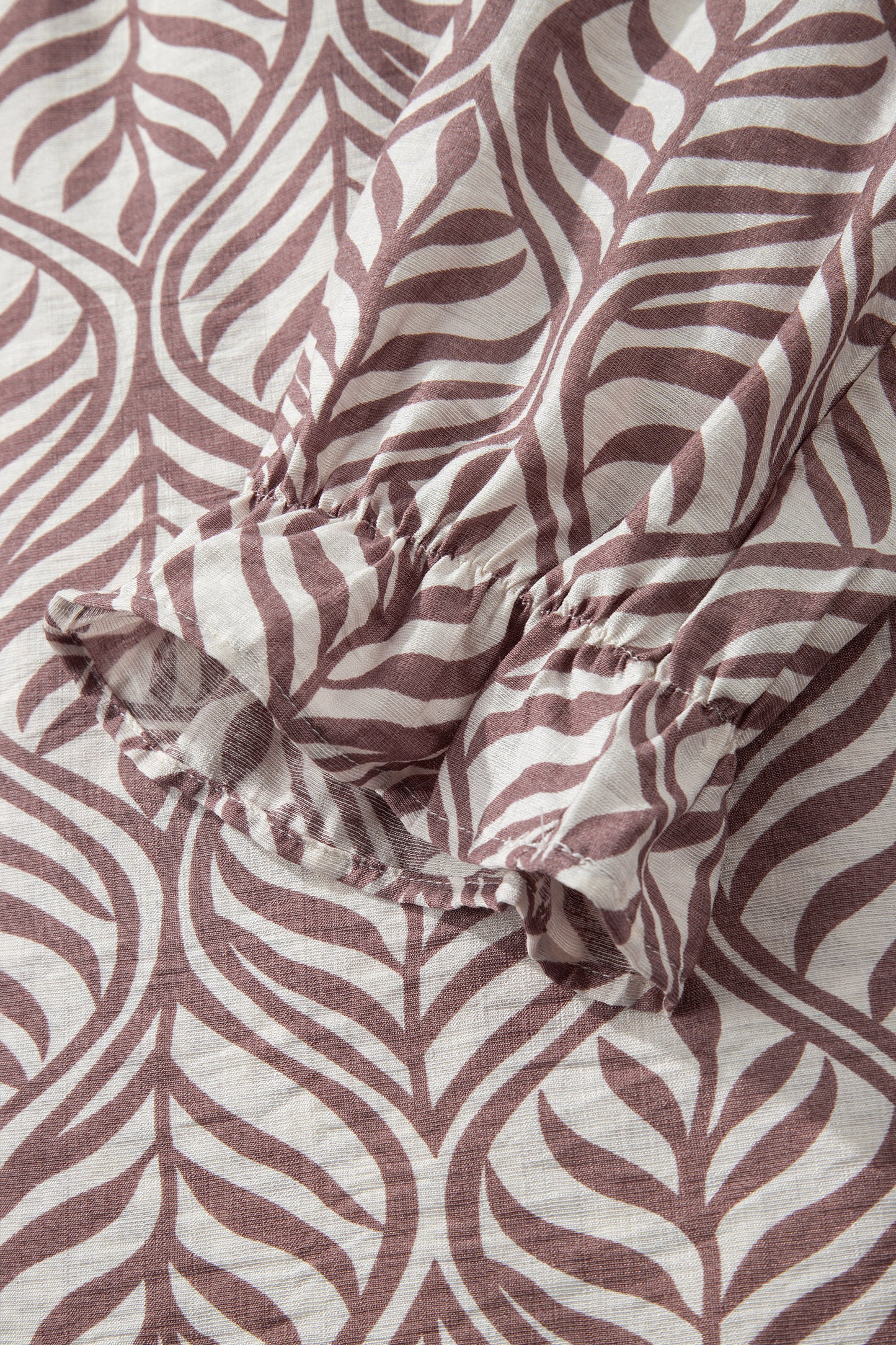 Brown Leaf Print Standing Collar Puff Sleeve Top-Tops/Blouses & Shirts-[Adult]-[Female]-2022 Online Blue Zone Planet