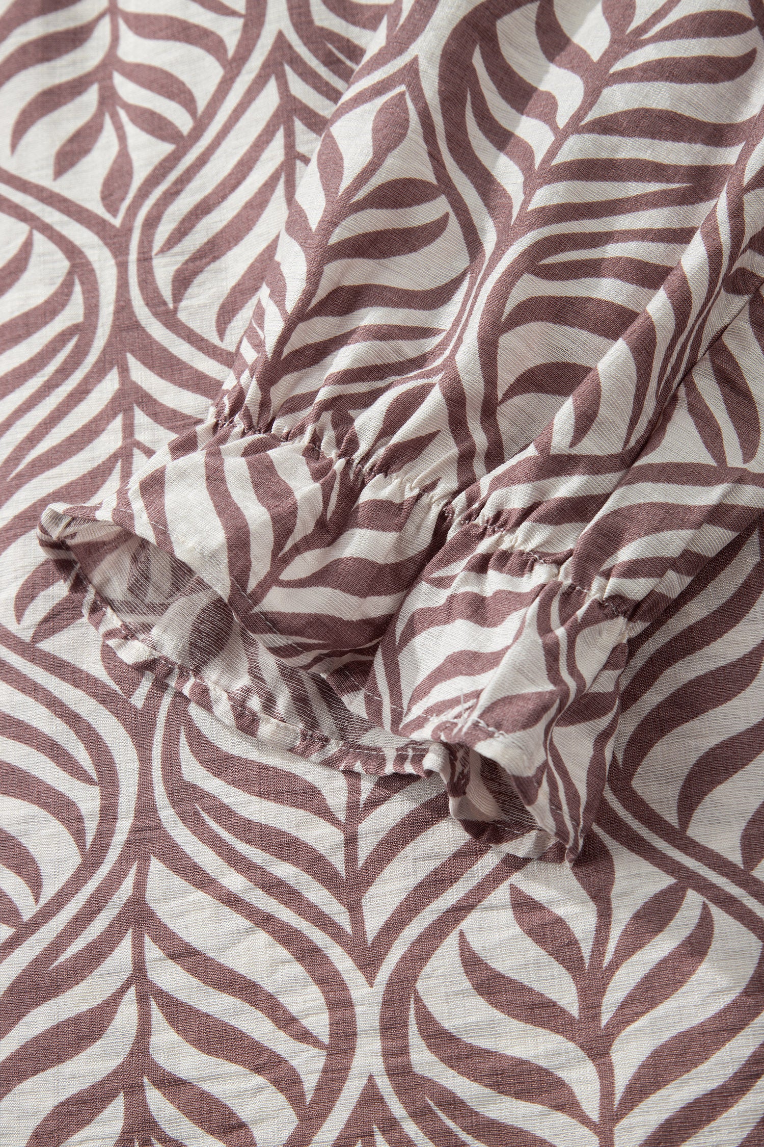 Brown Leaf Print Standing Collar Puff Sleeve Top-Tops/Blouses & Shirts-[Adult]-[Female]-2022 Online Blue Zone Planet