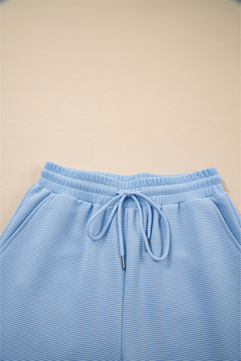 Beau Blue Textured Ruffled Sleeve Zipped Top and Wide Leg Pants Set-Two Piece Sets/Pant Sets-[Adult]-[Female]-2022 Online Blue Zone Planet