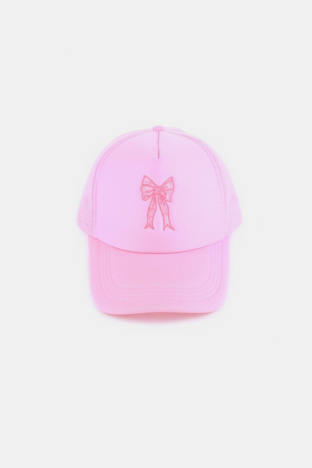 Zenana Ribbon Bow Embroidery Trucker Hat-BASEBALL HATS-[Adult]-[Female]-Pink-One Size-2022 Online Blue Zone Planet