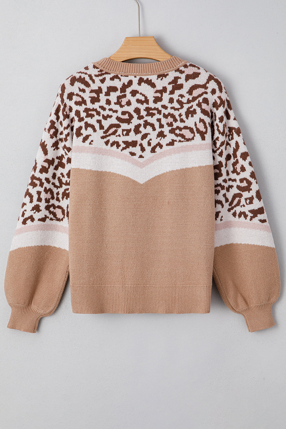 Straw Yellow Leopard Color Block Knit Round Neck Baggy Sweater-TOPS / DRESSES-[Adult]-[Female]-2022 Online Blue Zone Planet