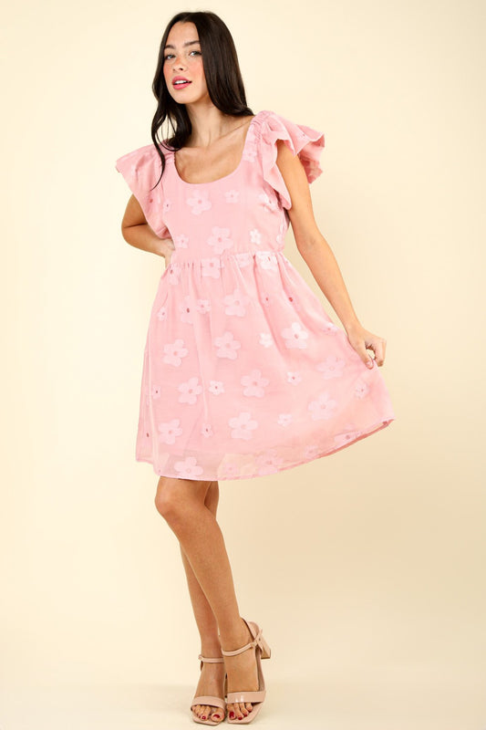VERY J Flower Embroidered Organza Mini Dress-TOPS / DRESSES-[Adult]-[Female]-Pink-S-2022 Online Blue Zone Planet