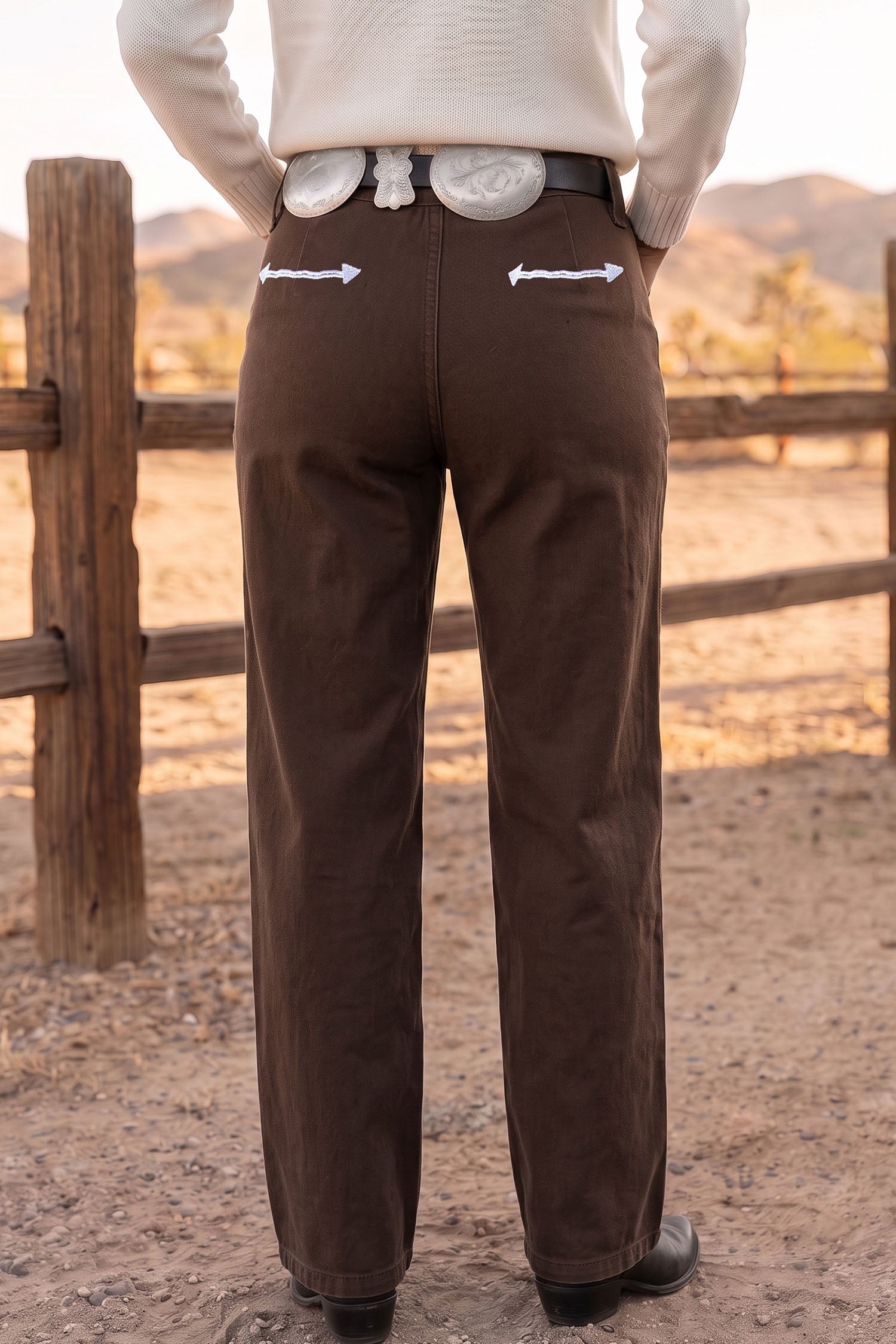 Coffee Western Colorblock Pockets Button Fly Decorative Belt Loops Straight Leg Jeans-Bottoms/Jeans-[Adult]-[Female]-2022 Online Blue Zone Planet