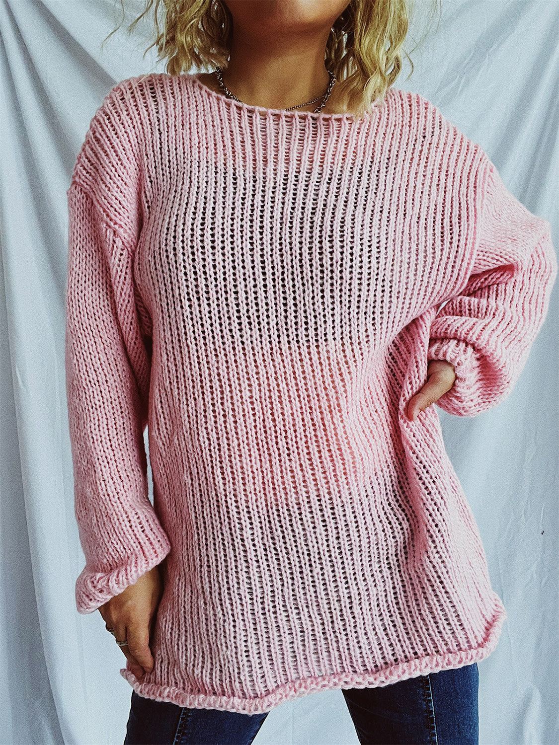 Boat Neck Dropped Shoulder Sweater-TOPS / DRESSES-[Adult]-[Female]-Blush Pink-One Size-2022 Online Blue Zone Planet