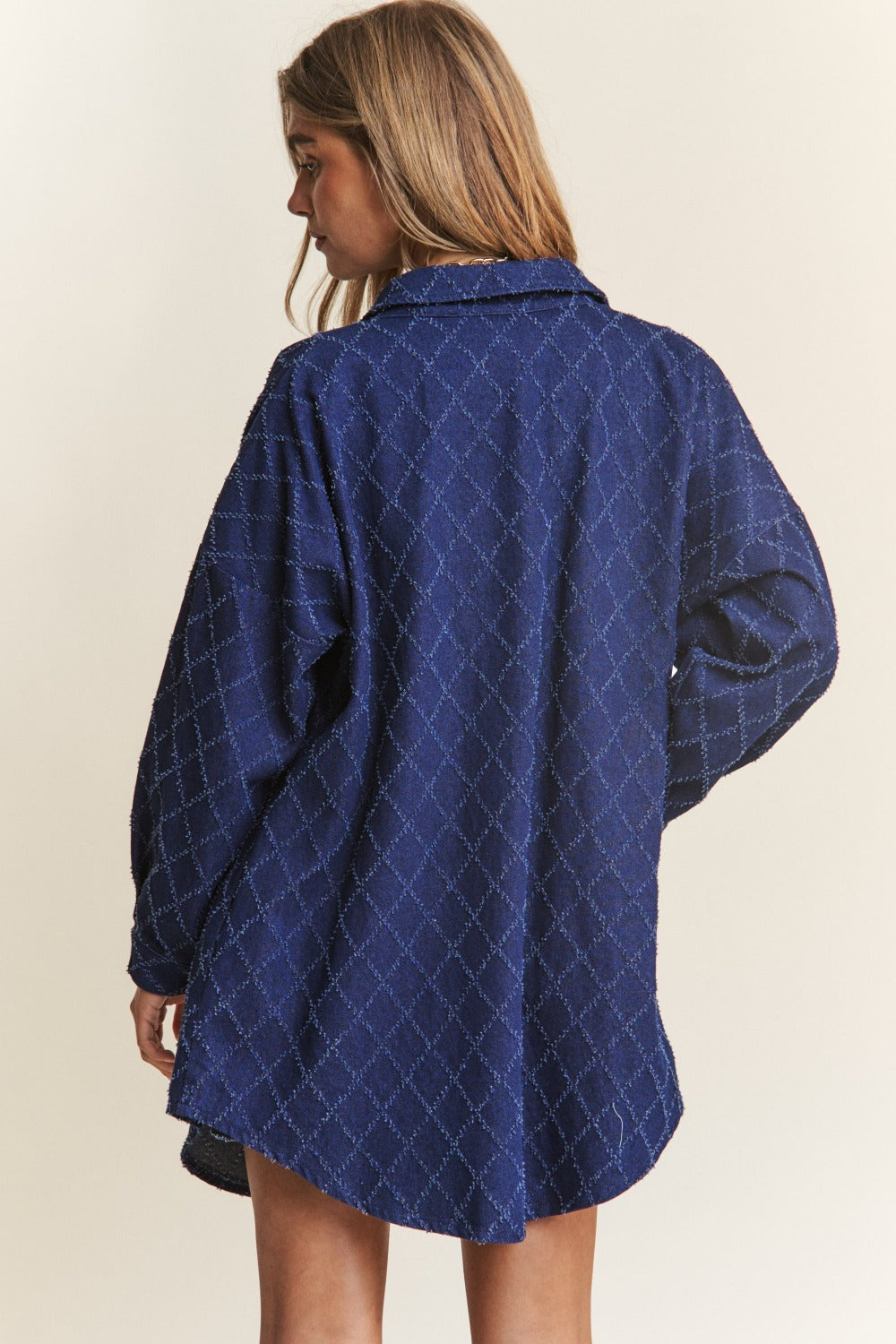 J.NNA Rhombus Stitched Button Up Denim Shacket-TOPS / DRESSES-[Adult]-[Female]-2022 Online Blue Zone Planet