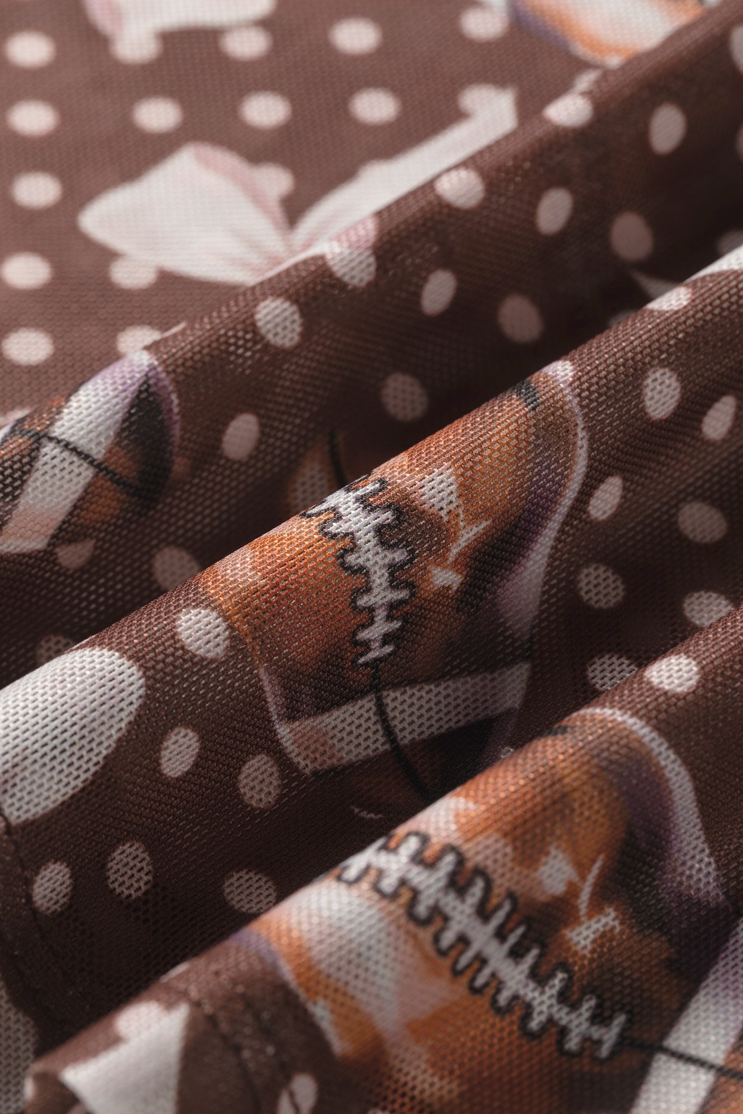 Brown Polka Dot Bow Printed Game Day Vibes Mesh Long Sleeve Top-Tops/Long Sleeve Tops-[Adult]-[Female]-2022 Online Blue Zone Planet