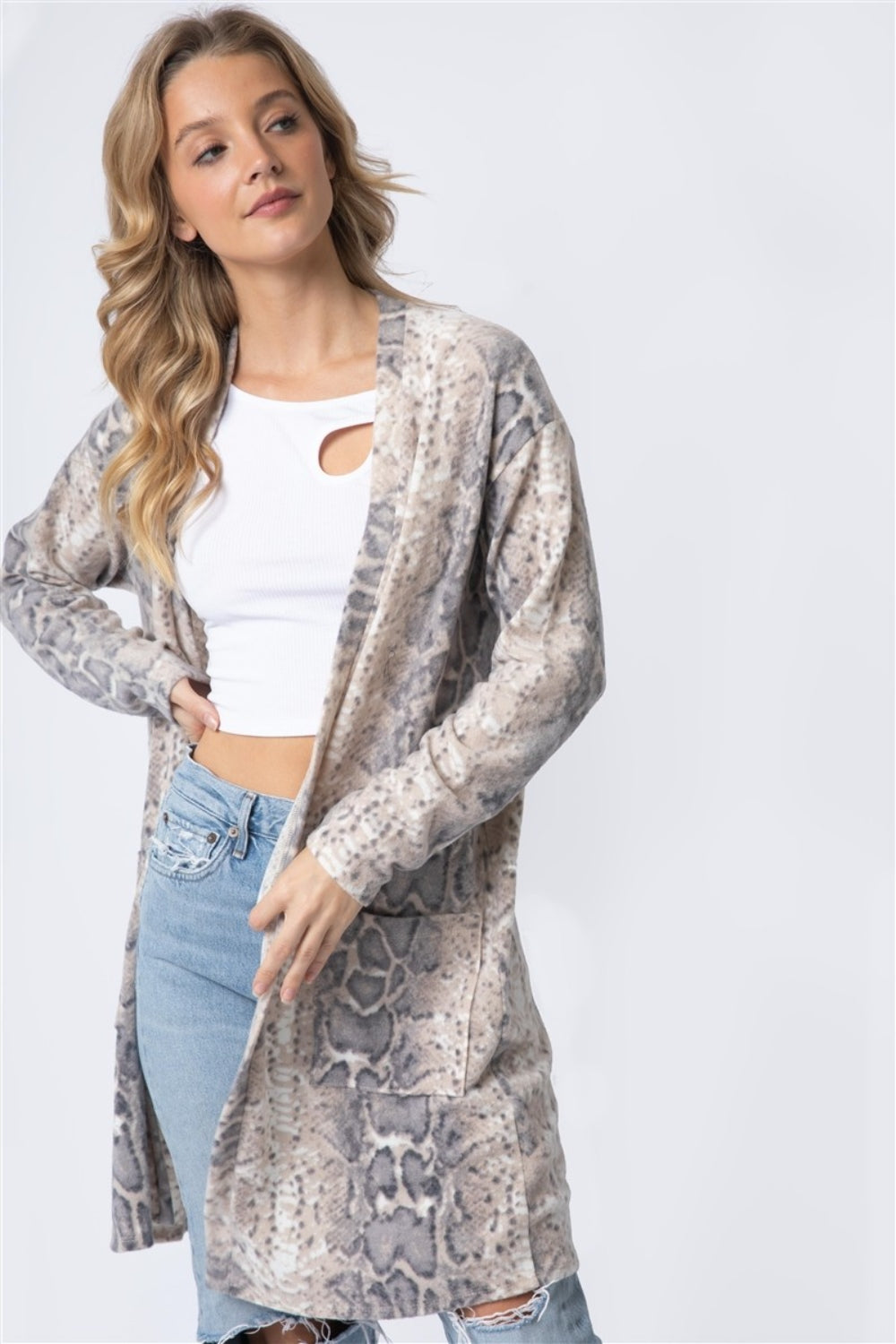 Blue Zone Planet | Cherish Apparel Animal Print Flannel Open Front Longline Cardigan-TOPS / DRESSES-[Adult]-[Female]-2022 Online Blue Zone Planet