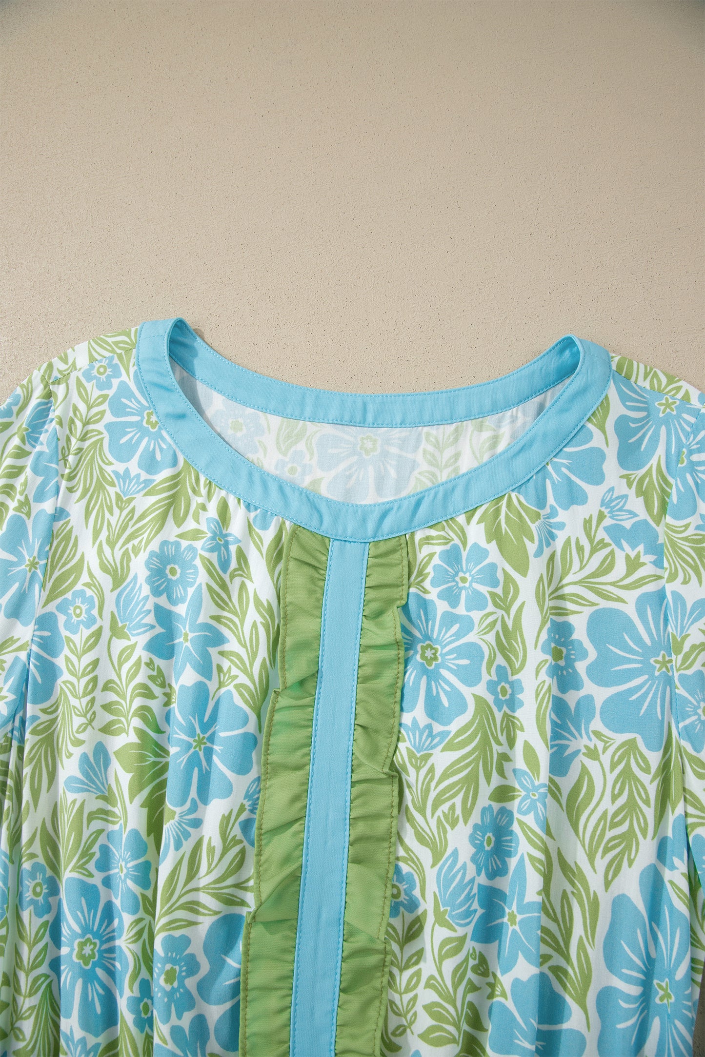 Sky Blue Floral Print High Waist Ruffle Short Sleeve Mini Dress-TOPS / DRESSES-[Adult]-[Female]-2022 Online Blue Zone Planet