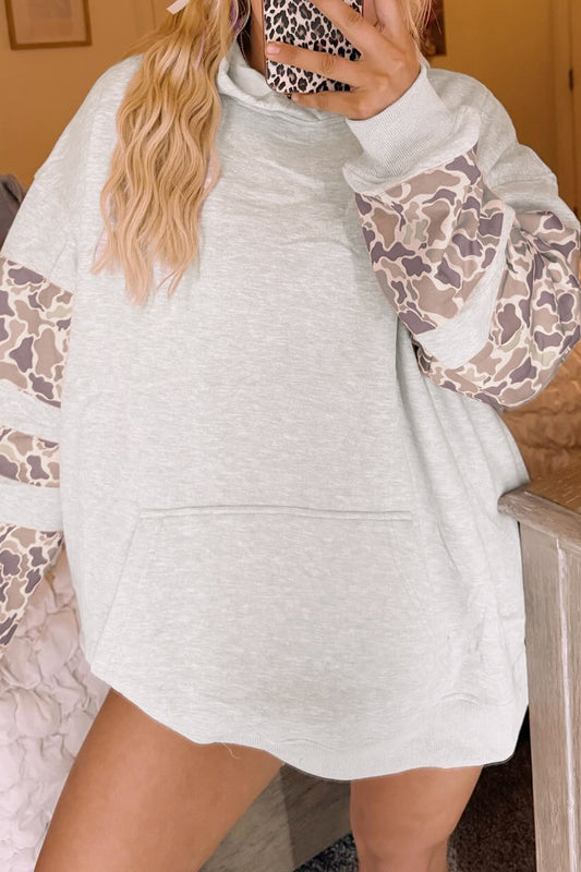 Light Grey Patchwork Camo Long Sleeve Hoodie-Tops/Sweatshirts & Hoodies-[Adult]-[Female]-2022 Online Blue Zone Planet
