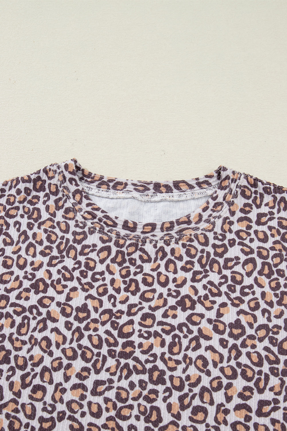 Khaki Leopard Ribbed Long Sleeve Top Drawstring Shorts 2pcs Outfit-Two Piece Sets/Short Sets-[Adult]-[Female]-2022 Online Blue Zone Planet