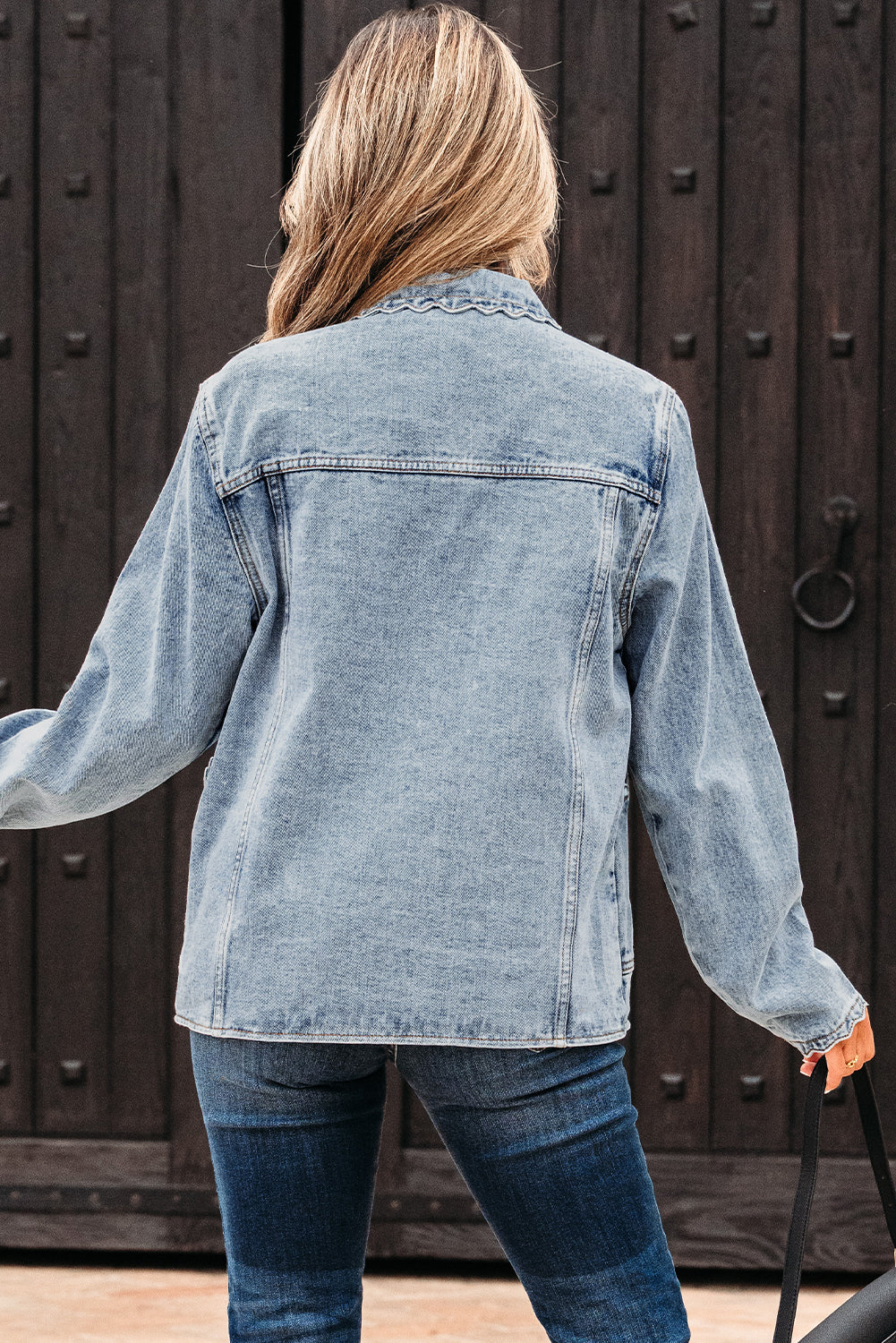 Myosotis Scallop Trim Collar Patched Pocket Button Up Denim Jacket-Outerwear/Denim jackets-[Adult]-[Female]-2022 Online Blue Zone Planet