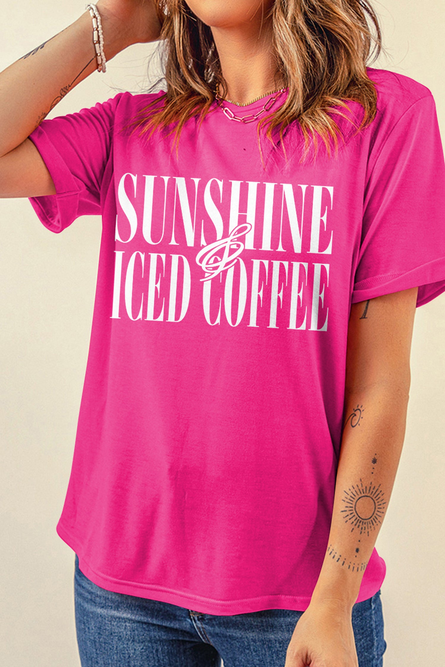 Rose Red Sunshine Iced Coffee Casual Summer T Shirt-Graphic/Graphic Tees-[Adult]-[Female]-2022 Online Blue Zone Planet
