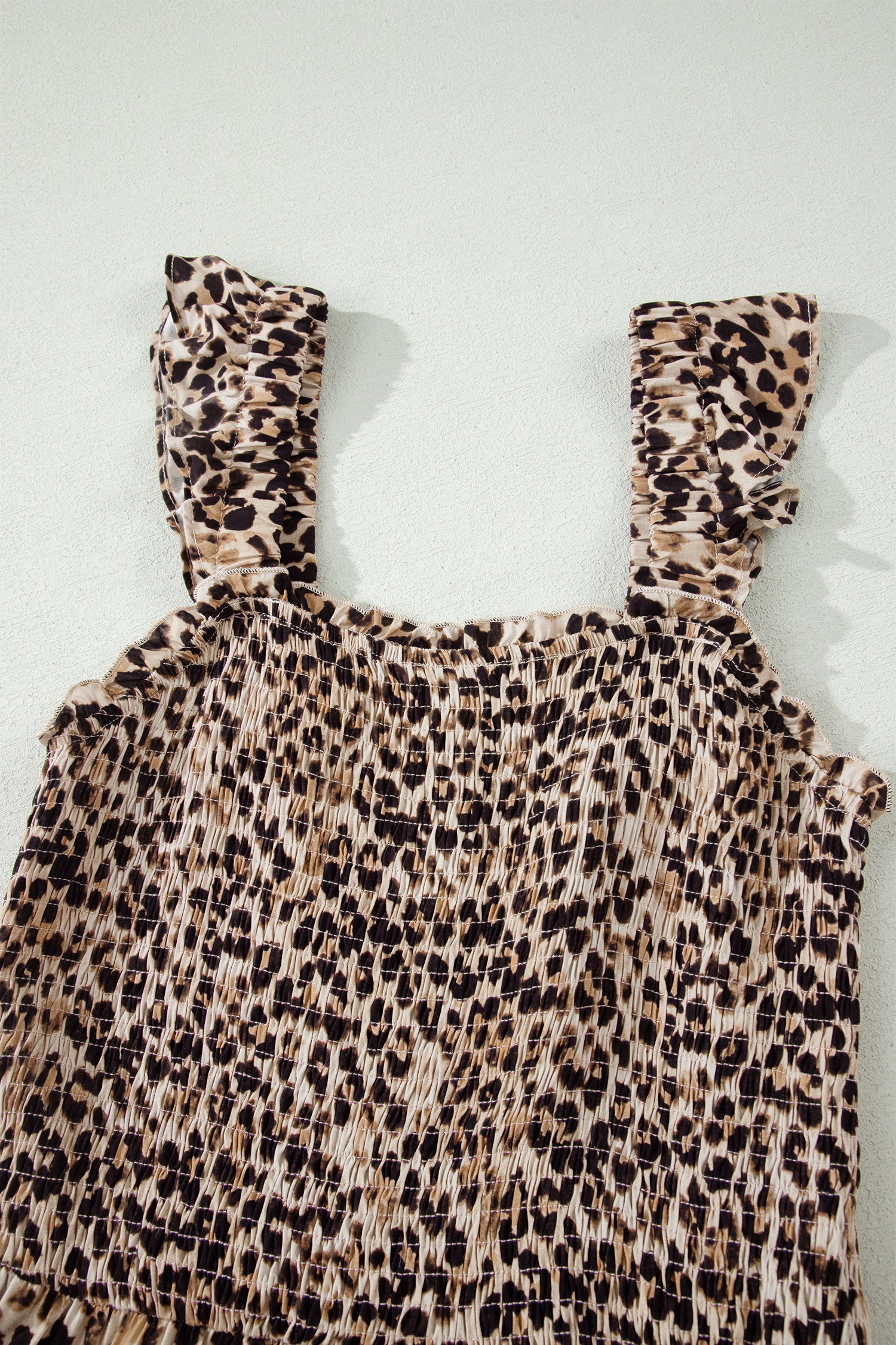 Brown Ruffled Straps Smocked Tiered Leopard Maxi Dress-TOPS / DRESSES-[Adult]-[Female]-2022 Online Blue Zone Planet