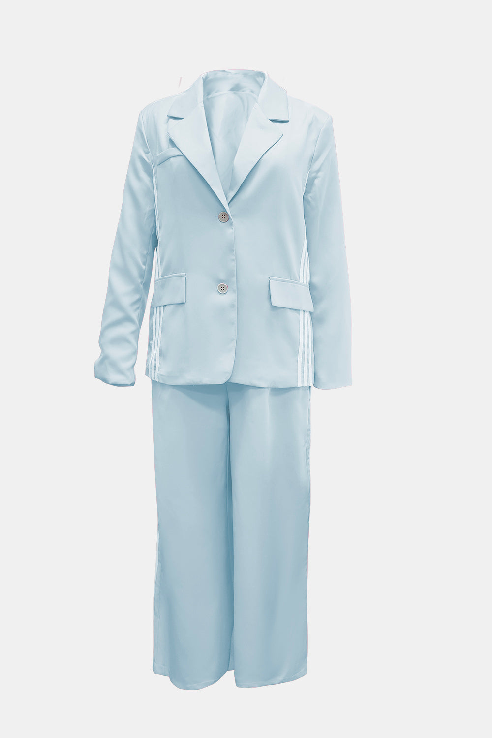 Side Striped Long Sleeve Blazer and Pants Set-TOPS / DRESSES-[Adult]-[Female]-Mint Blue-S-2022 Online Blue Zone Planet