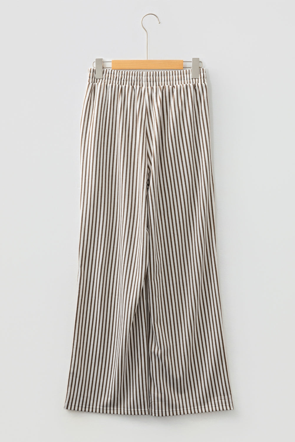Brown Stripe Elastic High Waist Pocketed Loose Pants