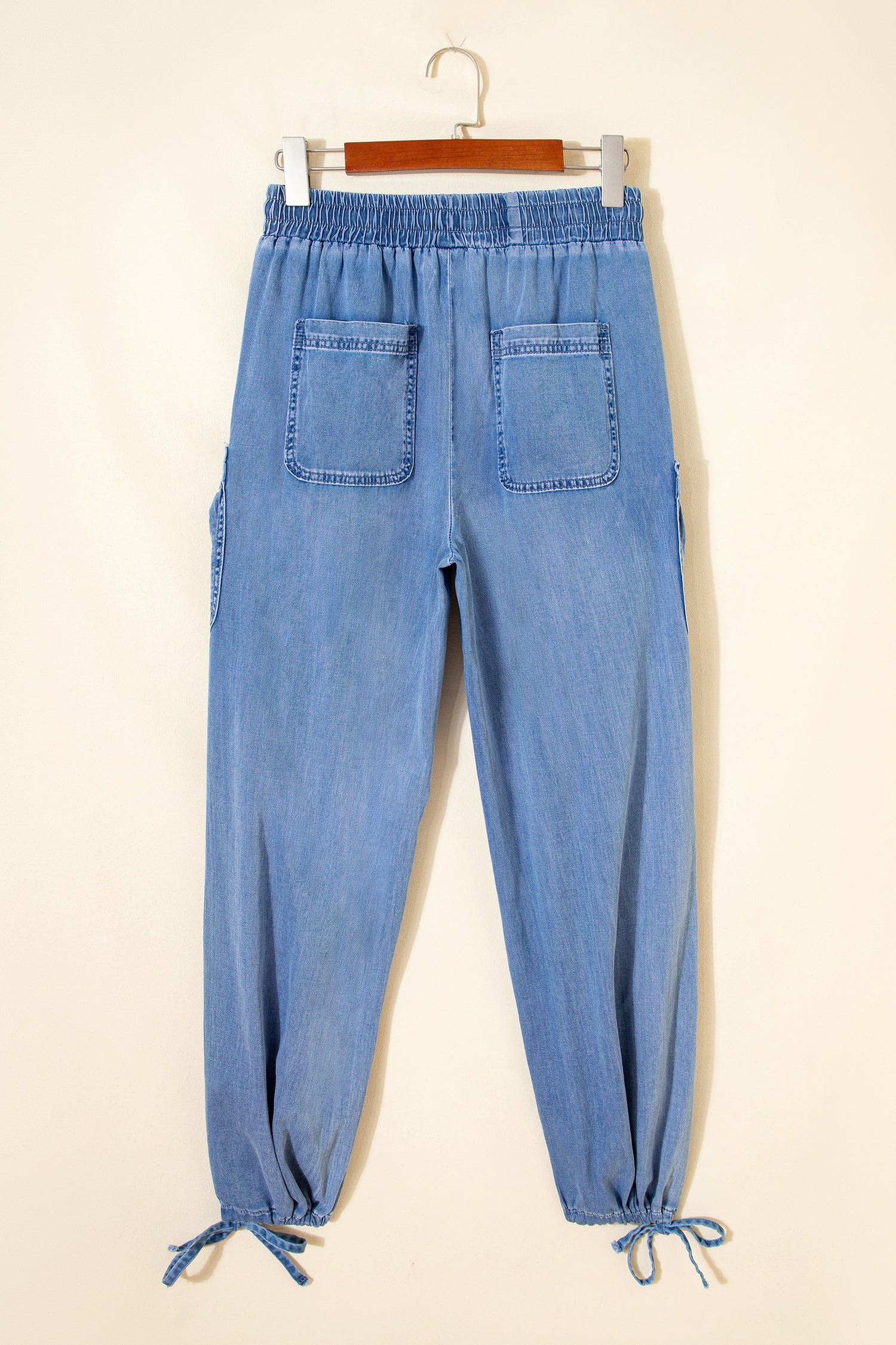 Beau Blue Drawstring Elastic Waist Pocketed Loose Denim Pants-Bottoms/Jeans-[Adult]-[Female]-2022 Online Blue Zone Planet
