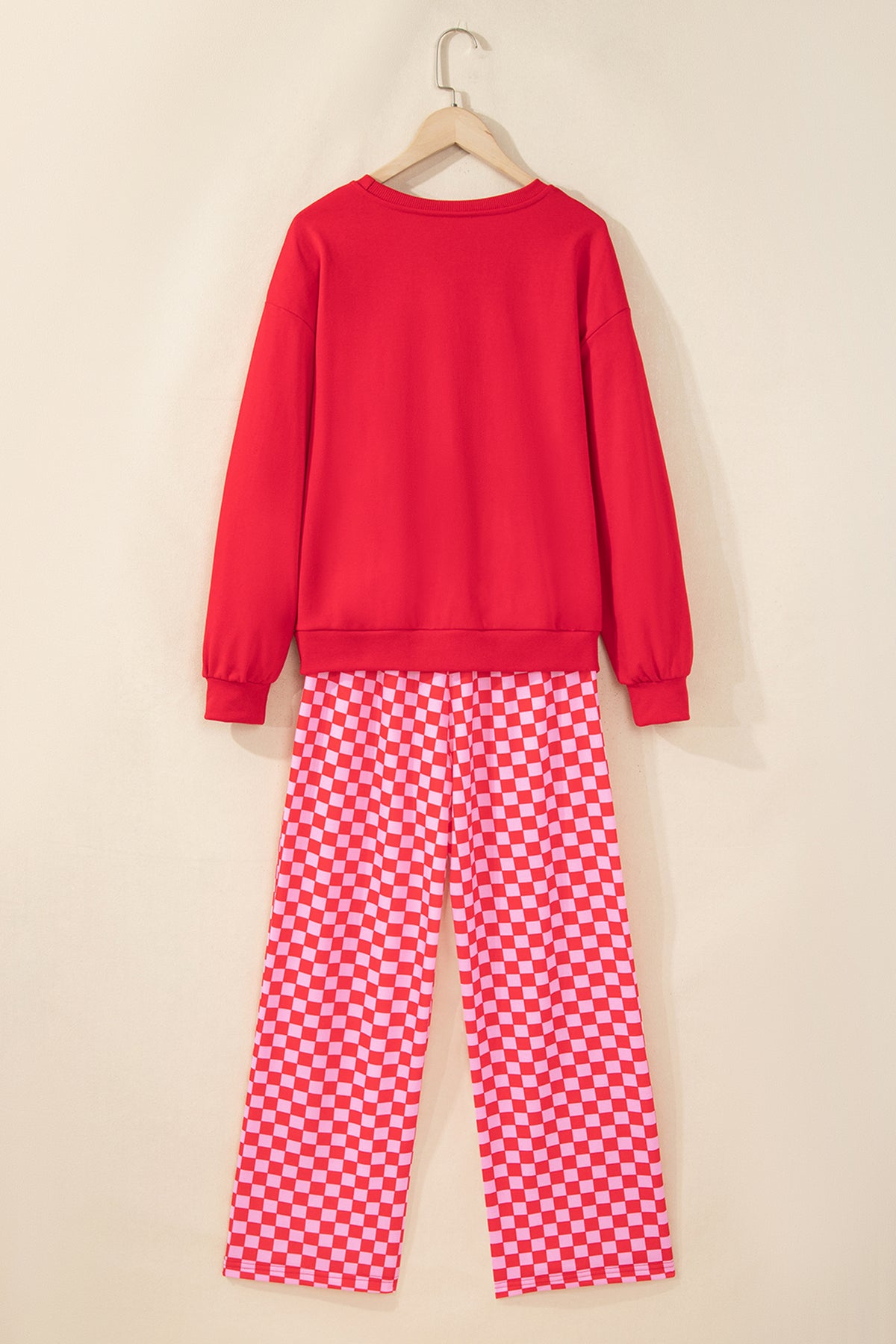 Red Christmas Slogan Graphic Plaid Contrast Two-piece Pant Set-Two Piece Sets/Pant Sets-[Adult]-[Female]-2022 Online Blue Zone Planet