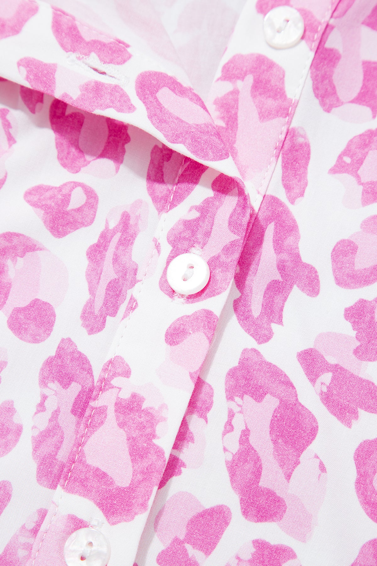 Pink Abstract Leopard Print Tie Waist Puff Sleeve Mini Shirt Dress-TOPS / DRESSES-[Adult]-[Female]-2022 Online Blue Zone Planet