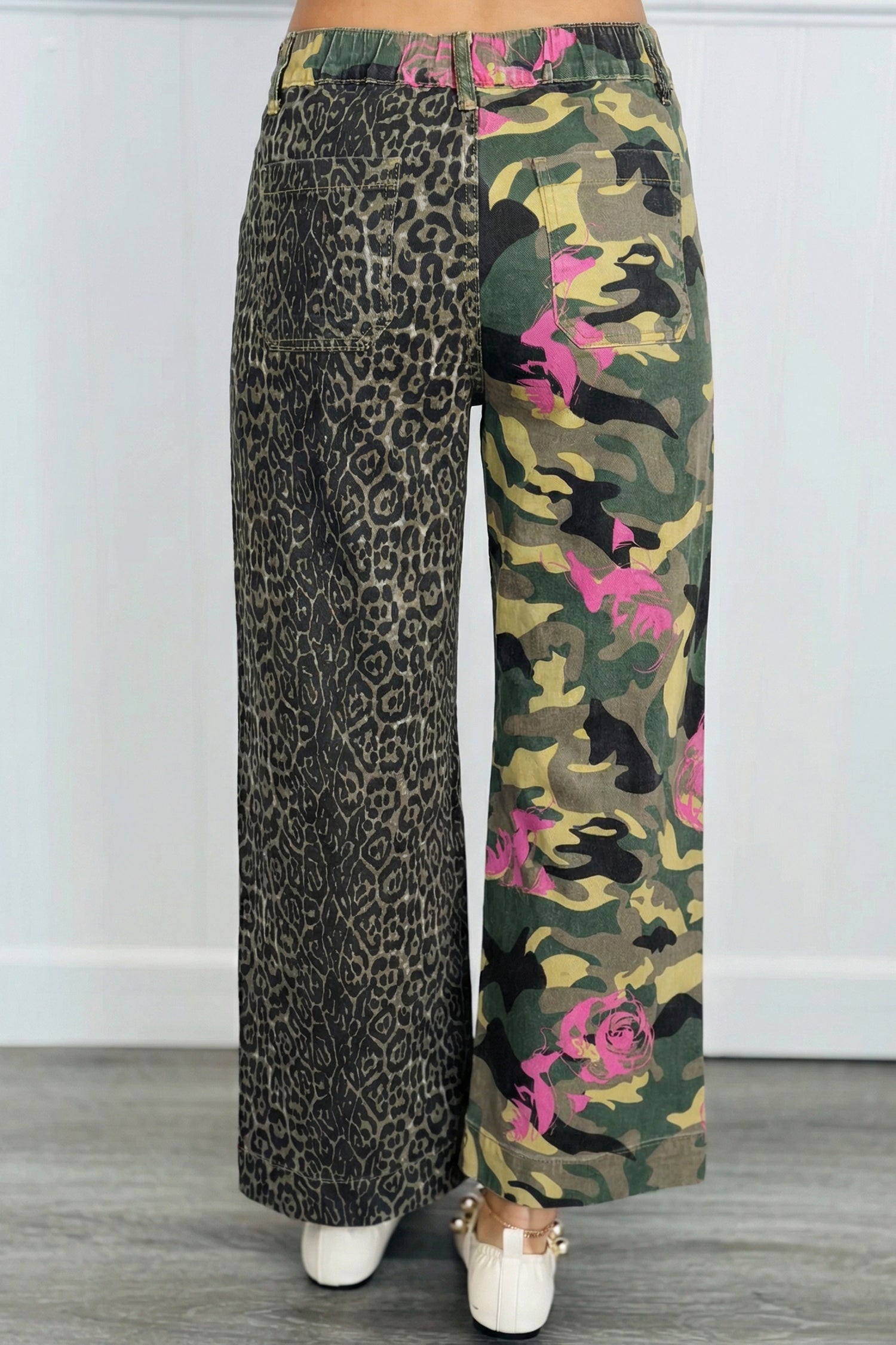 Multicolour Abstract Camouflage Print Contrast Leopard Patchwork Straight Leg Jeans-Bottoms/Jeans-[Adult]-[Female]-2022 Online Blue Zone Planet