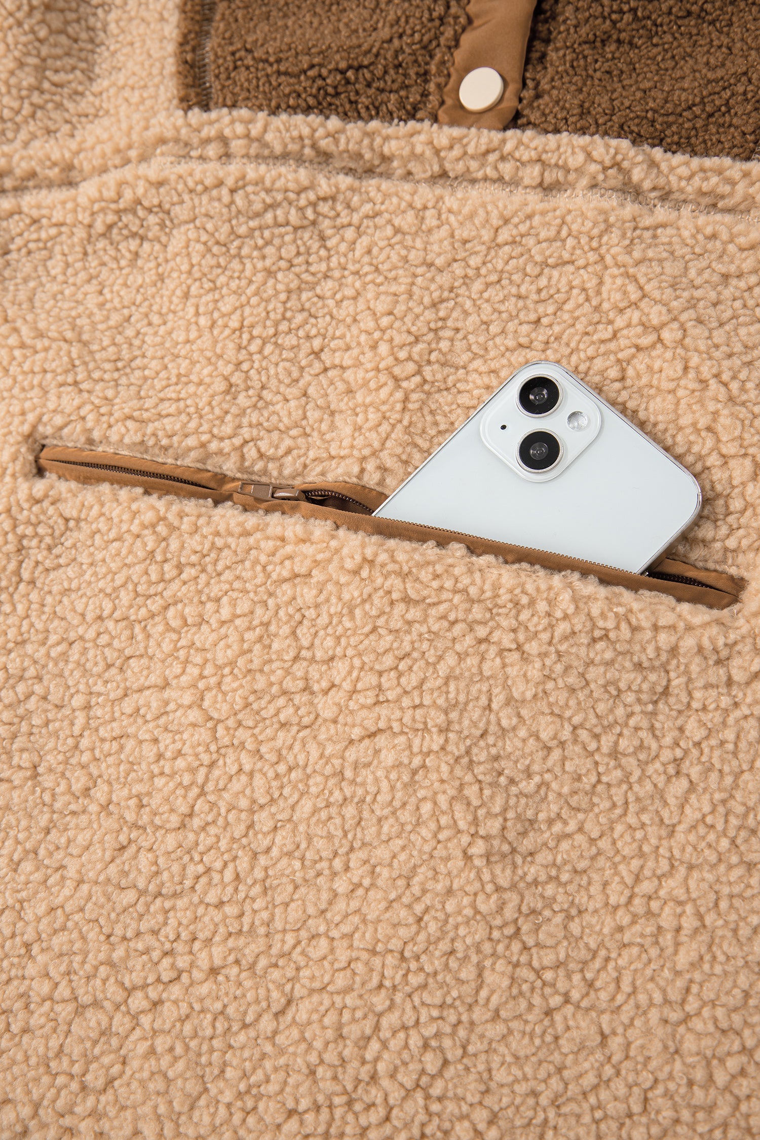 Straw Yellow 2-tone Color Block Patchwork Half Button Sherpa Sweatshirt-Tops/Sweatshirts & Hoodies-[Adult]-[Female]-2022 Online Blue Zone Planet