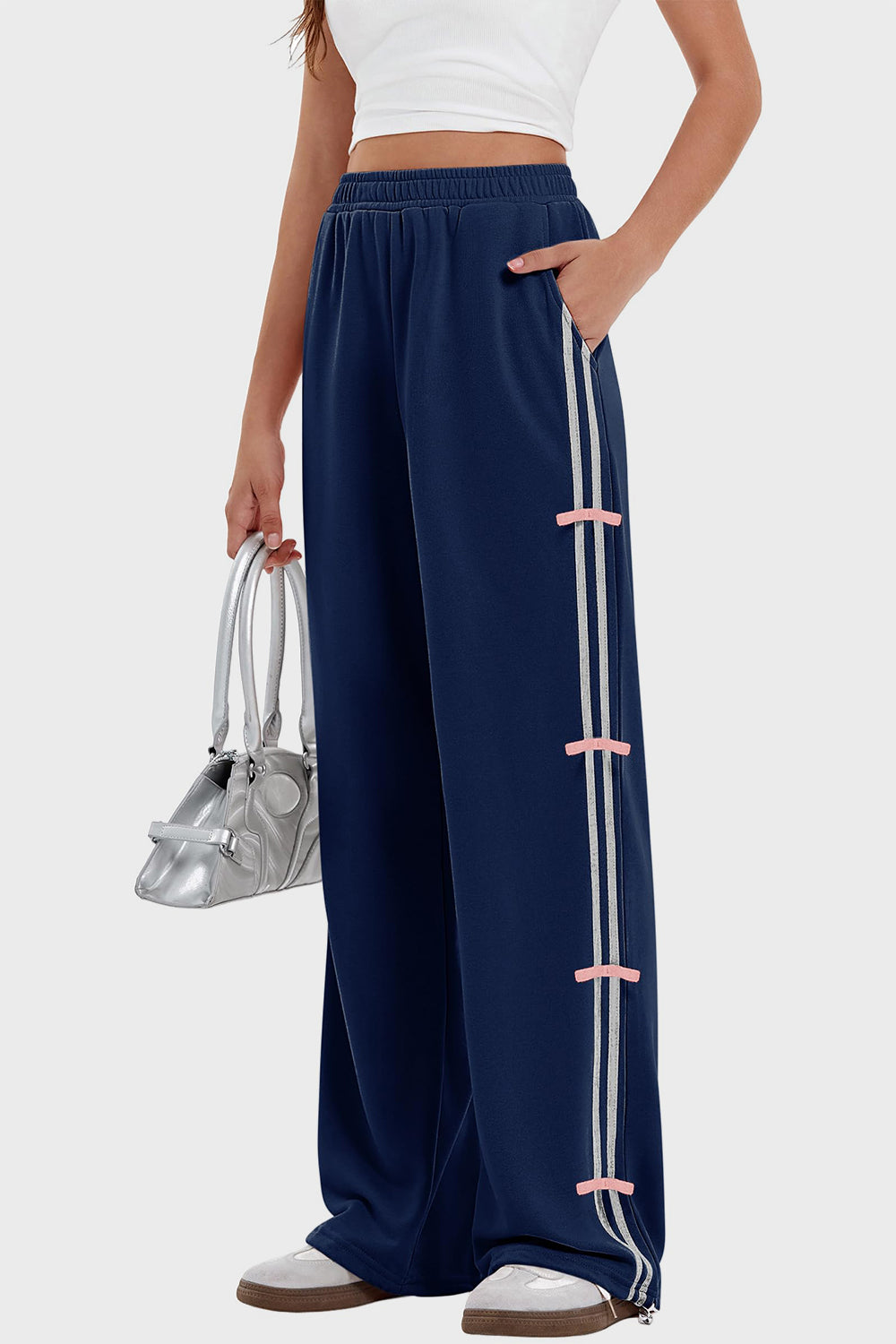 Elastic Waist Wide Leg Pants with Pockets-BOTTOMS SIZES SMALL MEDIUM LARGE-[Adult]-[Female]-Dark Blue-S-2022 Online Blue Zone Planet