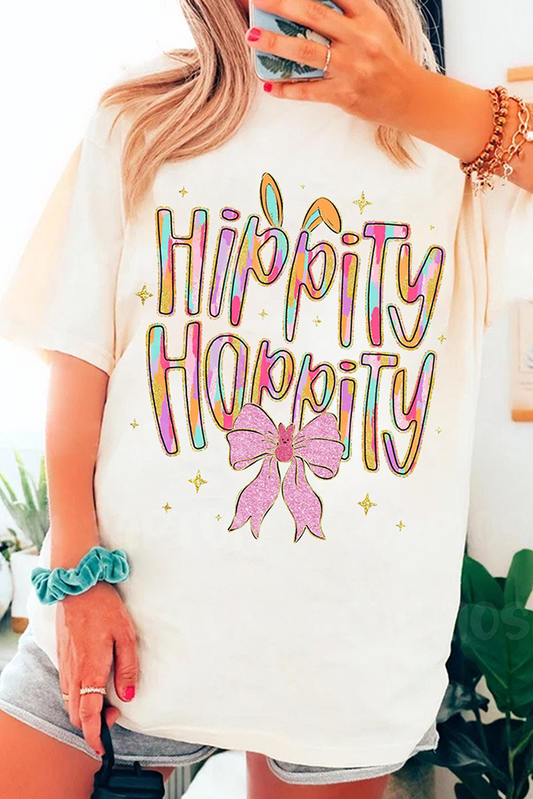 White Hippity Hoppity Graphic Loose Tee-Graphic/Graphic Tees-[Adult]-[Female]-White-S-2022 Online Blue Zone Planet