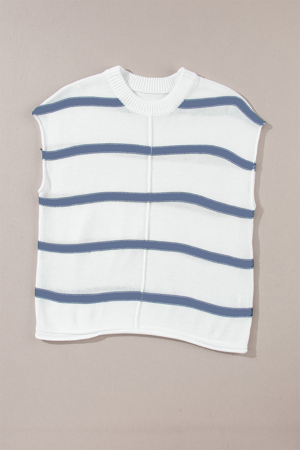 Blue Zone Planet | Striped Round Neck Cap Sleeve Sweater-TOPS / DRESSES-[Adult]-[Female]-Dusty Blue-XL-2022 Online Blue Zone Planet