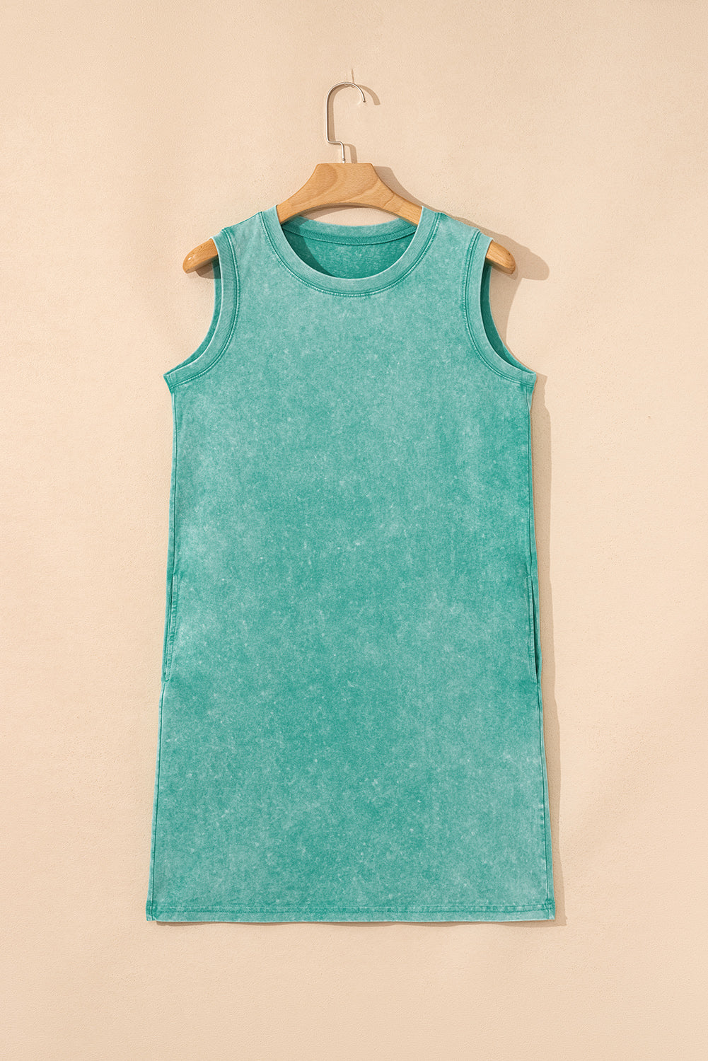 Sea Green Mineral Wash Tank Mini Dress with Pockets-TOPS / DRESSES-[Adult]-[Female]-2022 Online Blue Zone Planet