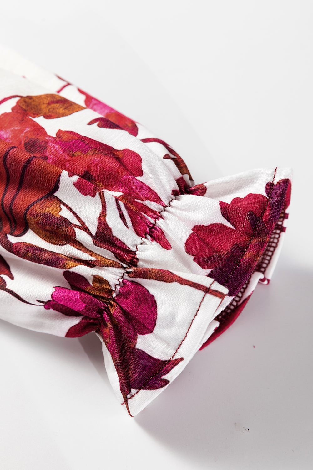 Wild Ginger Contrast Floral Sleeve Solid Ribbed Body Patchwork Long Sleeve Top-Tops/Long Sleeve Tops-[Adult]-[Female]-2022 Online Blue Zone Planet