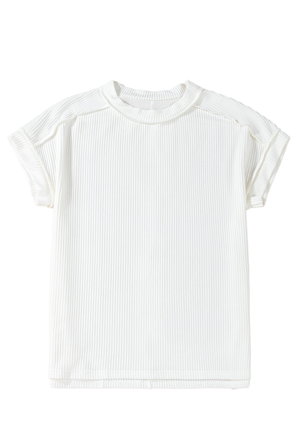 White Textured Knit Exposed Stitching T-Shirt-Tops/Tops & Tees-[Adult]-[Female]-2022 Online Blue Zone Planet