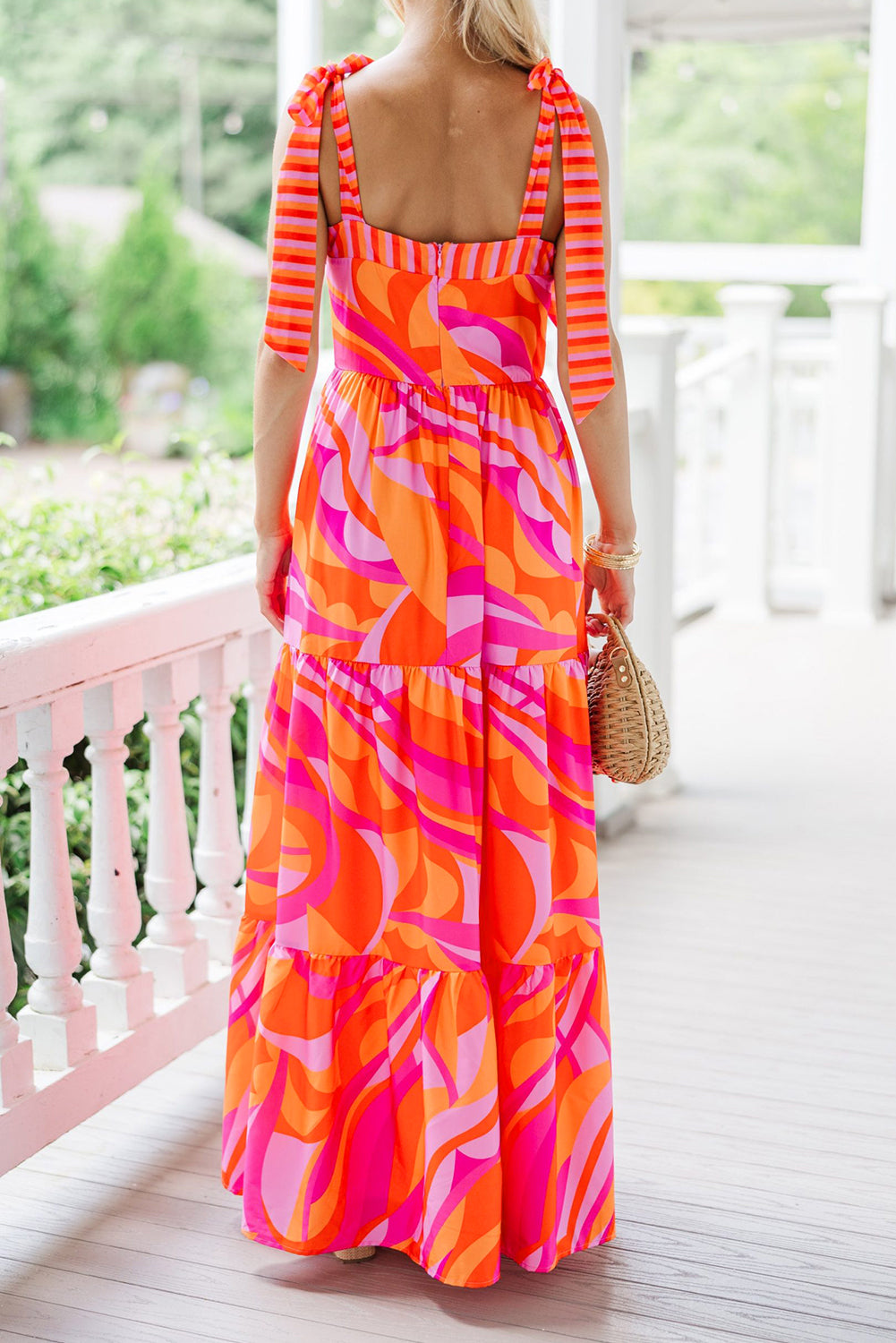 Red Abstract Print Knotted Shoulder High Waist Maxi Dress-TOPS / DRESSES-[Adult]-[Female]-2022 Online Blue Zone Planet