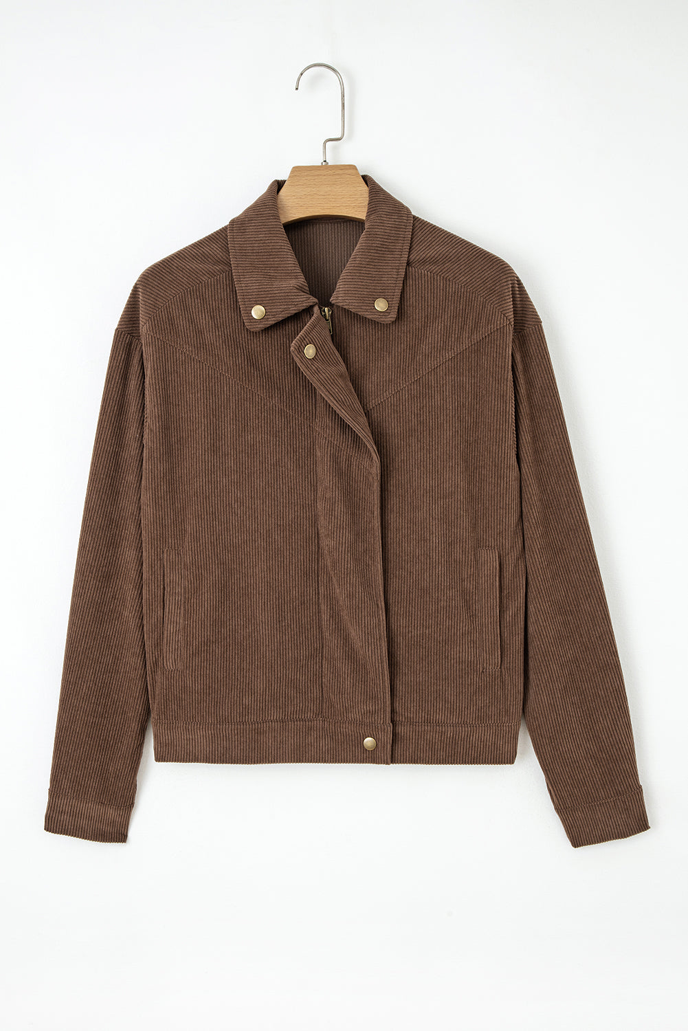 Dark Khaki Button Zip Up Lapel Collar Corduroy Jacket-Outerwear/Jackets-[Adult]-[Female]-2022 Online Blue Zone Planet