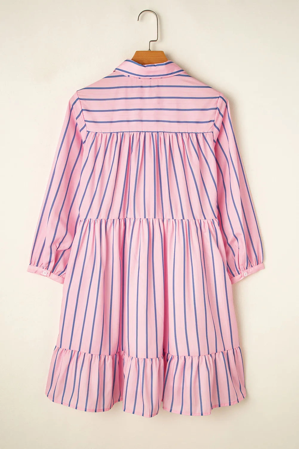 Striped Collared Neck Long Sleeve Mini Shirt Dress-TOPS / DRESSES-[Adult]-[Female]-2022 Online Blue Zone Planet