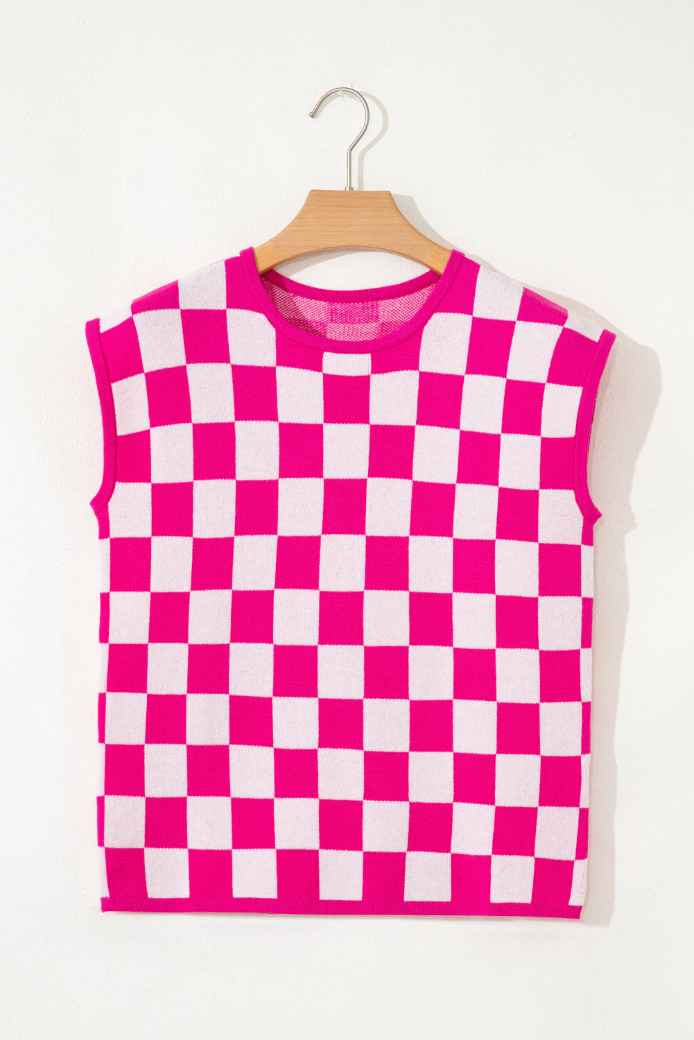Rose Check Pattern Cap Sleeve Knitted Sweater-TOPS / DRESSES-[Adult]-[Female]-2022 Online Blue Zone Planet